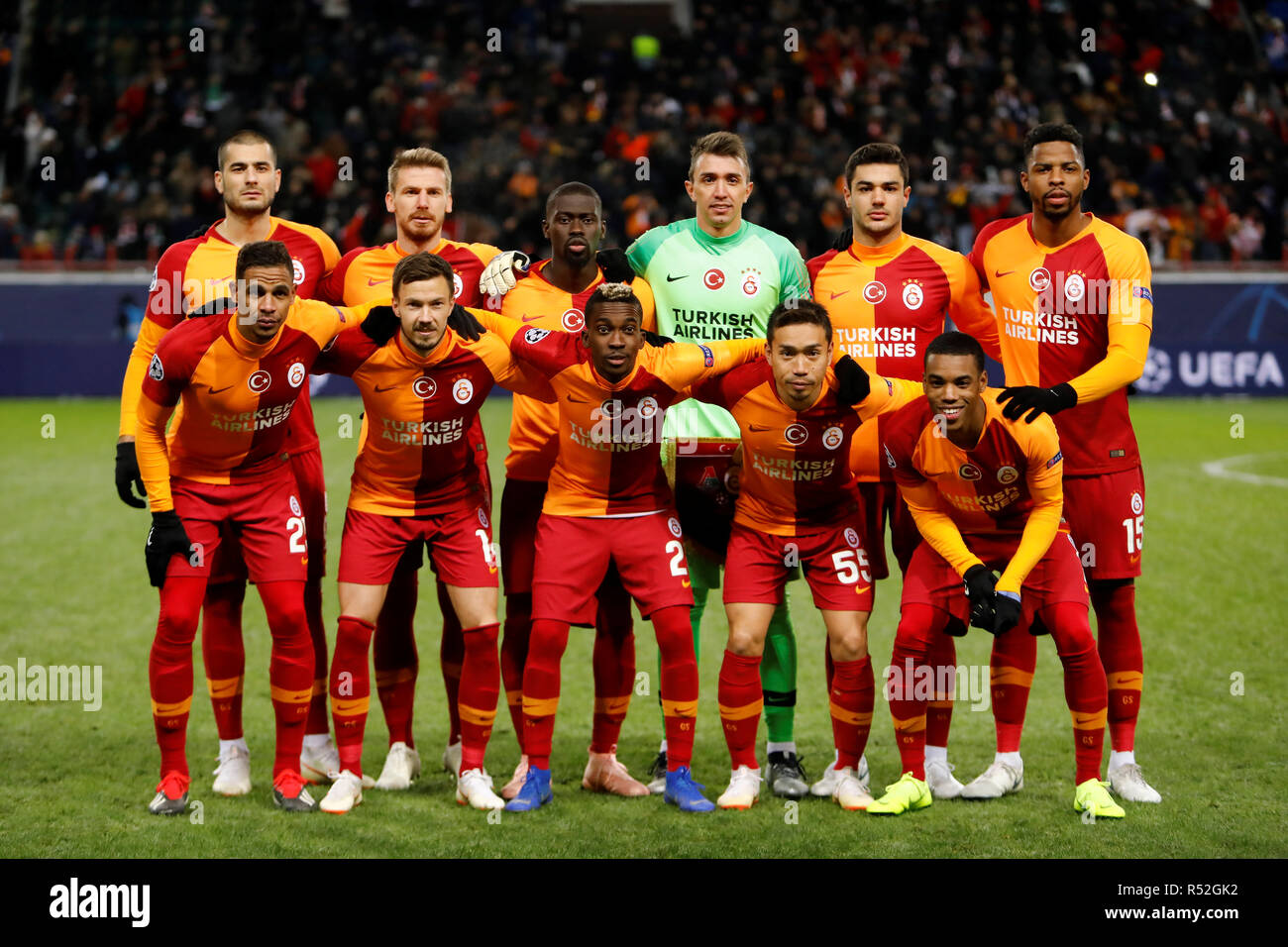 MOSCOW, RUSSIA - NOVEMBER 28: Galatasaray players pose for a photo during  the Group D match of the UEFA Champions League between FC Lokomotiv Moscow  and Galatasaray at Lokomotiv Stadium on November
