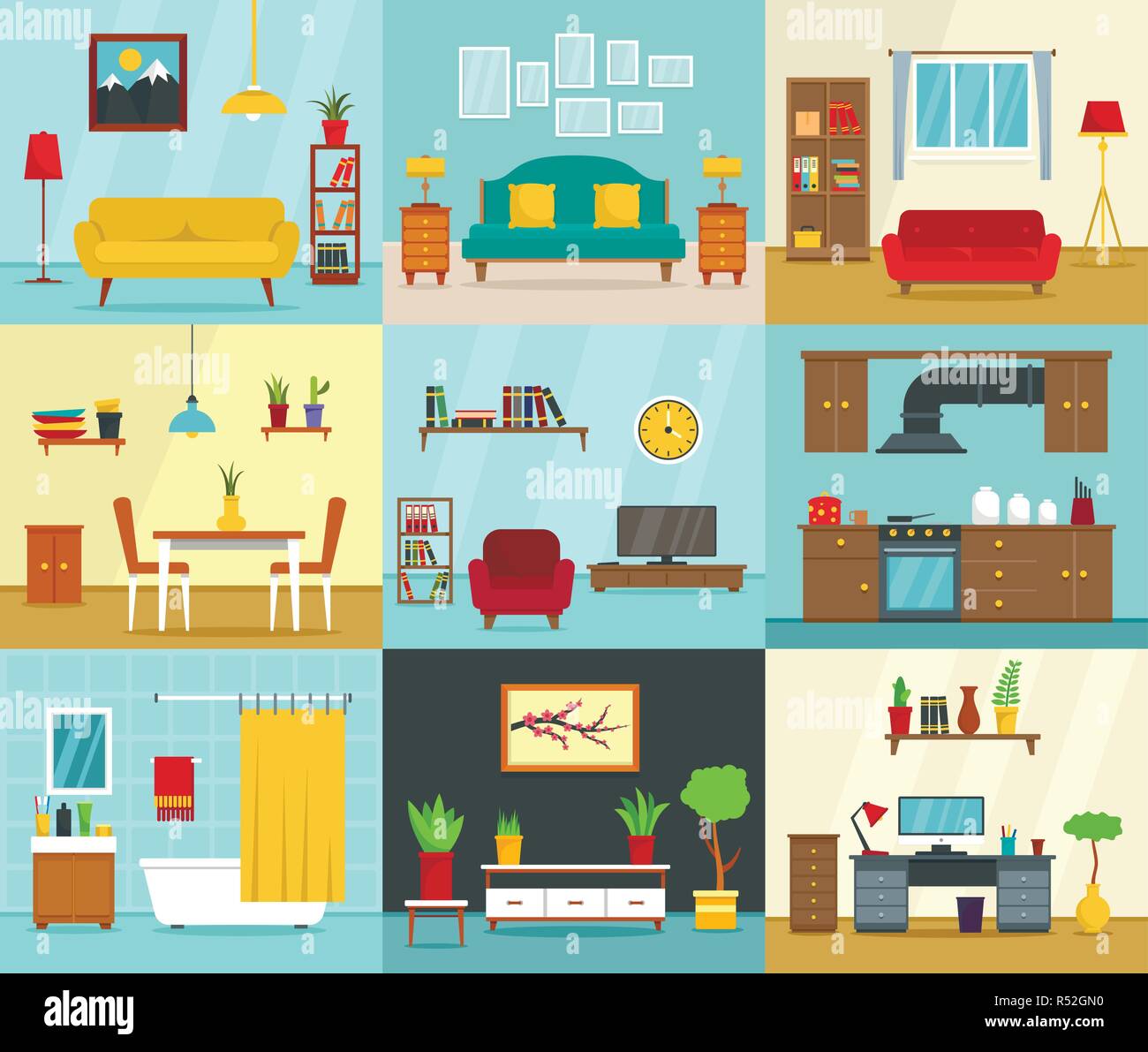 Interior banner set. Flat illustration of interior vector banner set ...