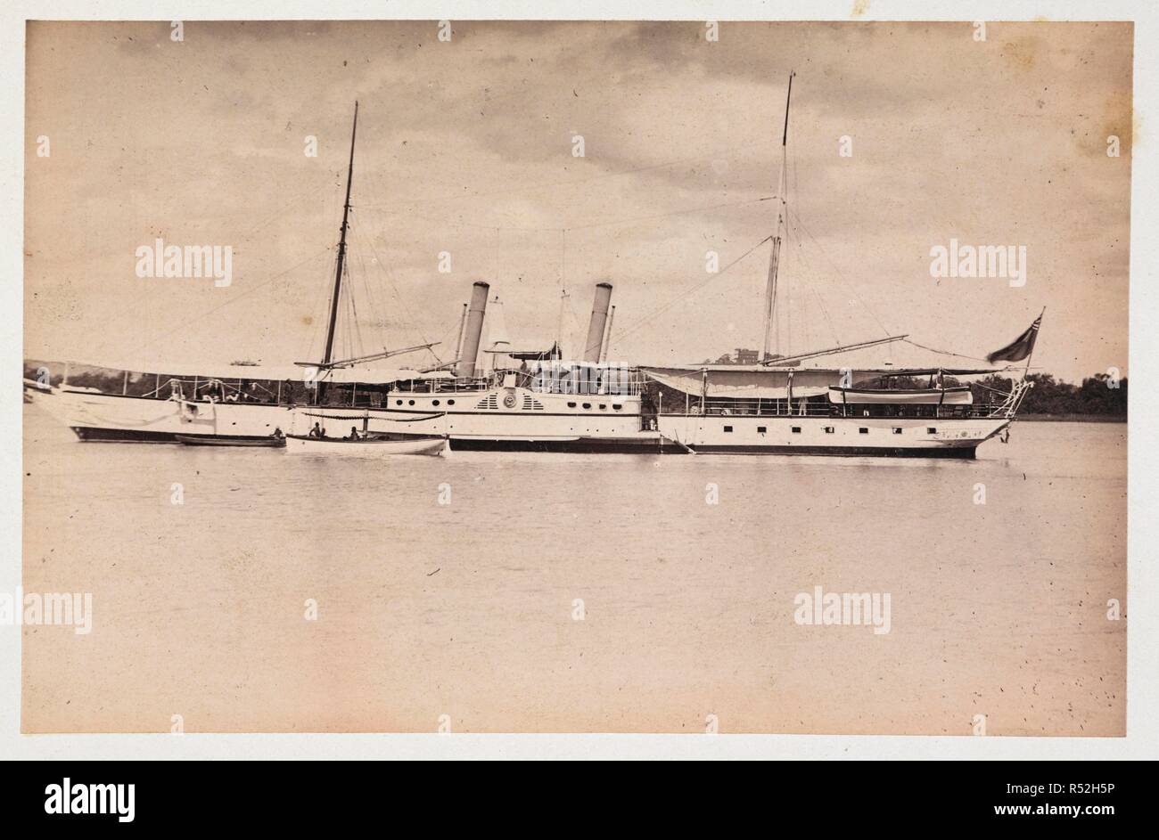 A view of the steamer used during Lord Ripon's visit to Goa. Gladstone Collection: Album recording historical events and topographical views. early 1880s. Photograph. Source: Photo 94/3(11). Author: UNKNOWN. Stock Photo