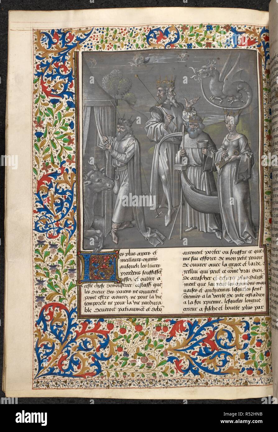 Janus and other deities. S. AUGUSTINE, De civitate Dei, in French: the translation and commentary made by Raoul de Presles for Charles V of France. Late 15th century. Source: Royal 14 D. I f.299v. Language: French. Author: de Presles, Raoul (Translator). Stock Photo