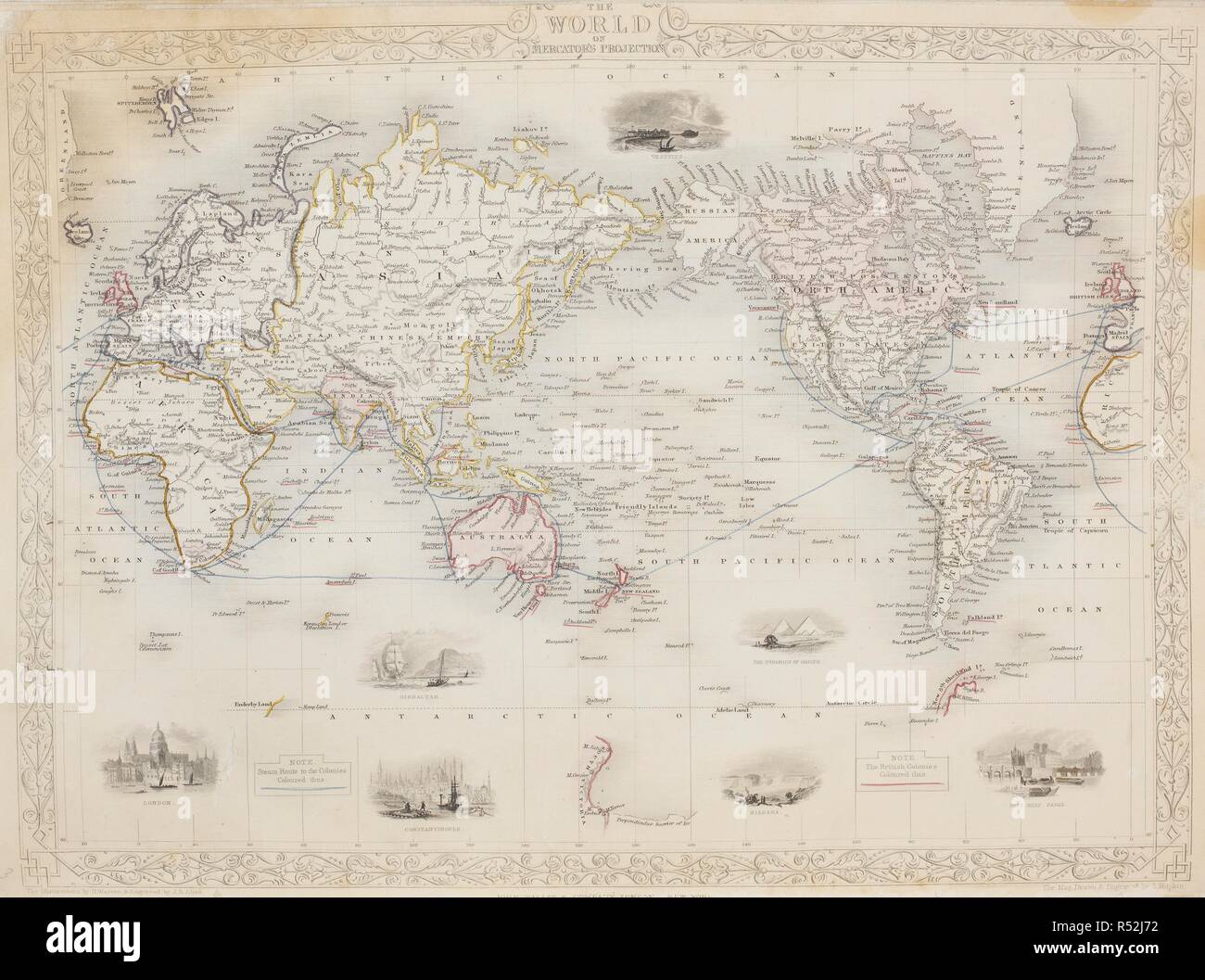 A map of the world. Tallis's Illustrated Atlas, and Modern History of the World, Geographical, Political, Commercial, and Statistical. Edited by R. Montgomery Martin. London : John Tallis and Co., 1851. Source: Maps 5.e.25, map 2. Language: English. Stock Photo