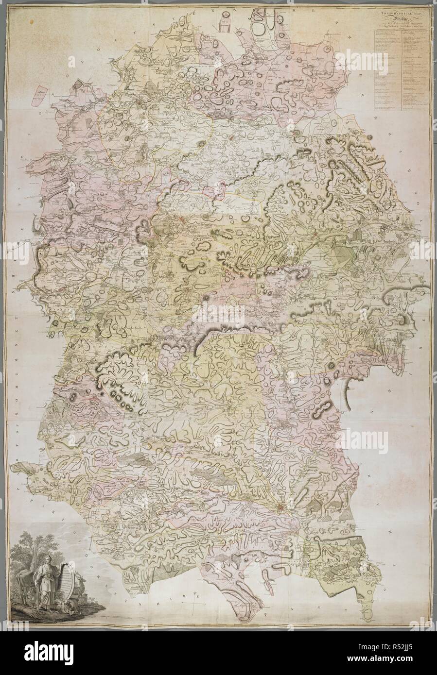 A topographical map of Wiltshire. A topographical Map of Wiltshire, on a scale of 2 inches to a mile. London, 1773. Source: Maps K.Top.43.30.8 TAB.END. Language: English. Author: Andrews, John. Stock Photo