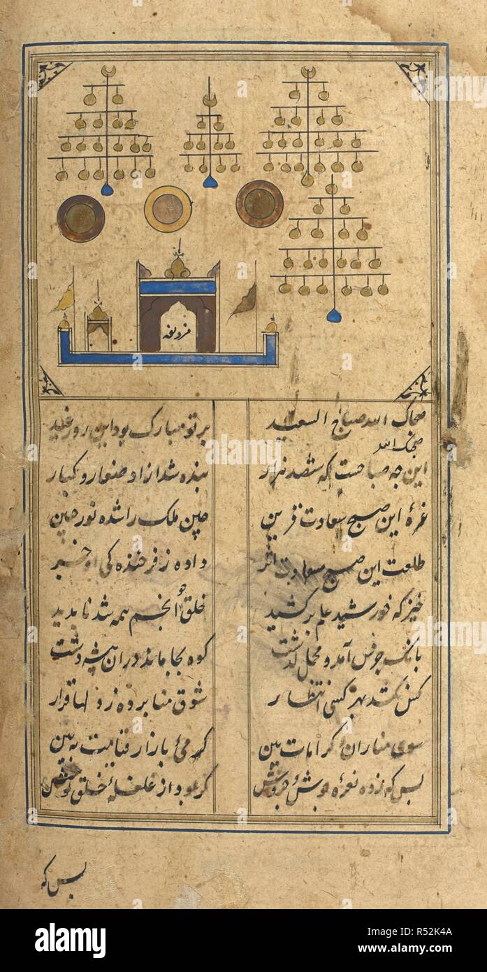 Muzdalifa, a place between Mina and Mount 'Arafat where pilgrims stop to gather pebbles with which to stone the Jamarat. Futuh al-Haramayn. Iran, 17th century. Source: Or. 343, f.29v. Language: Persian. Author: MUHYI LARI. Stock Photo