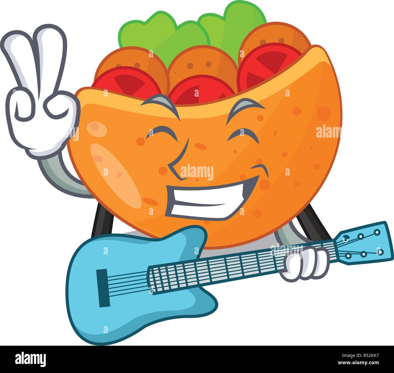 With guitar labneh pita bread with cream kartoon Stock Vector