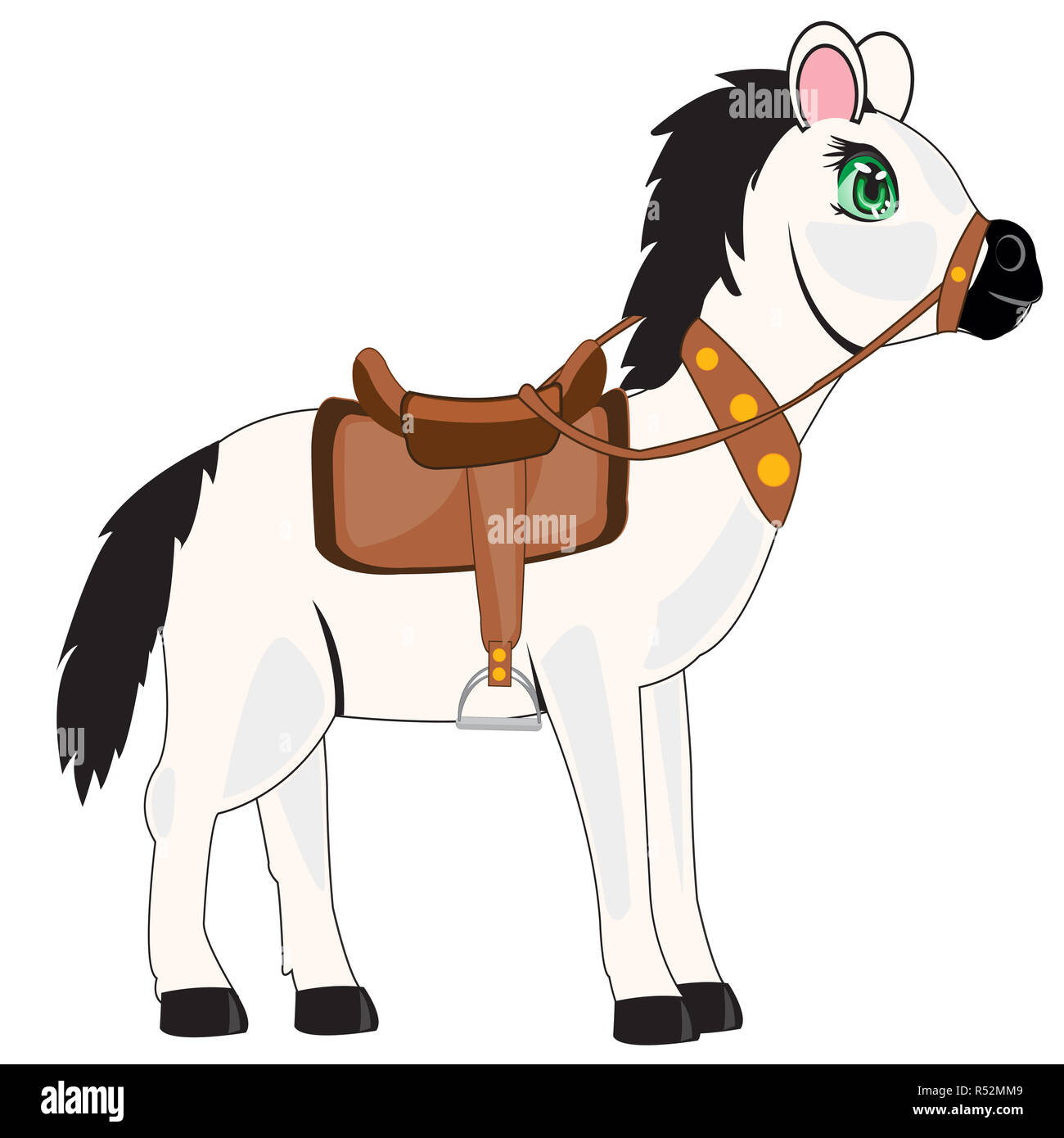 White horse with saddle Stock Photo Alamy