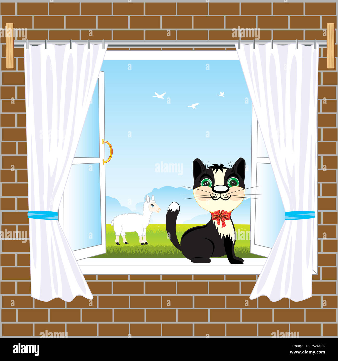 Brick wall with window Stock Photo - Alamy