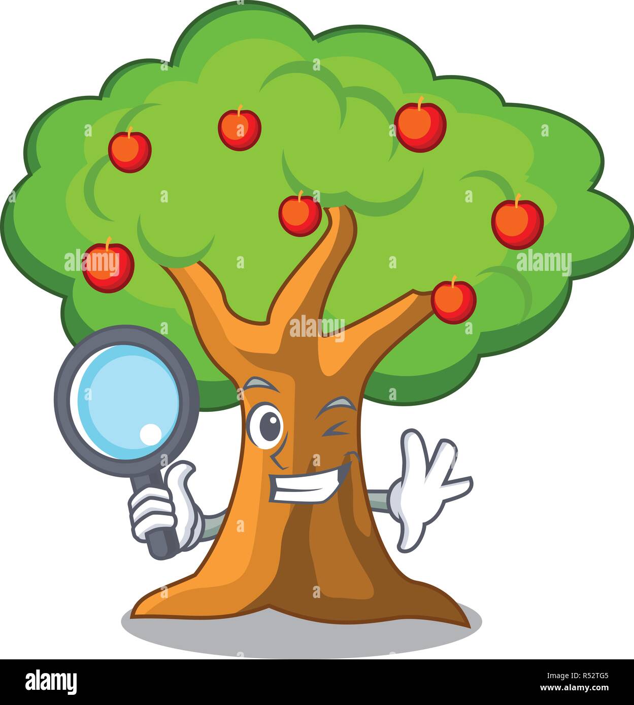 Detective apple tree full of isolated mascot Stock Vector Image & Art ...