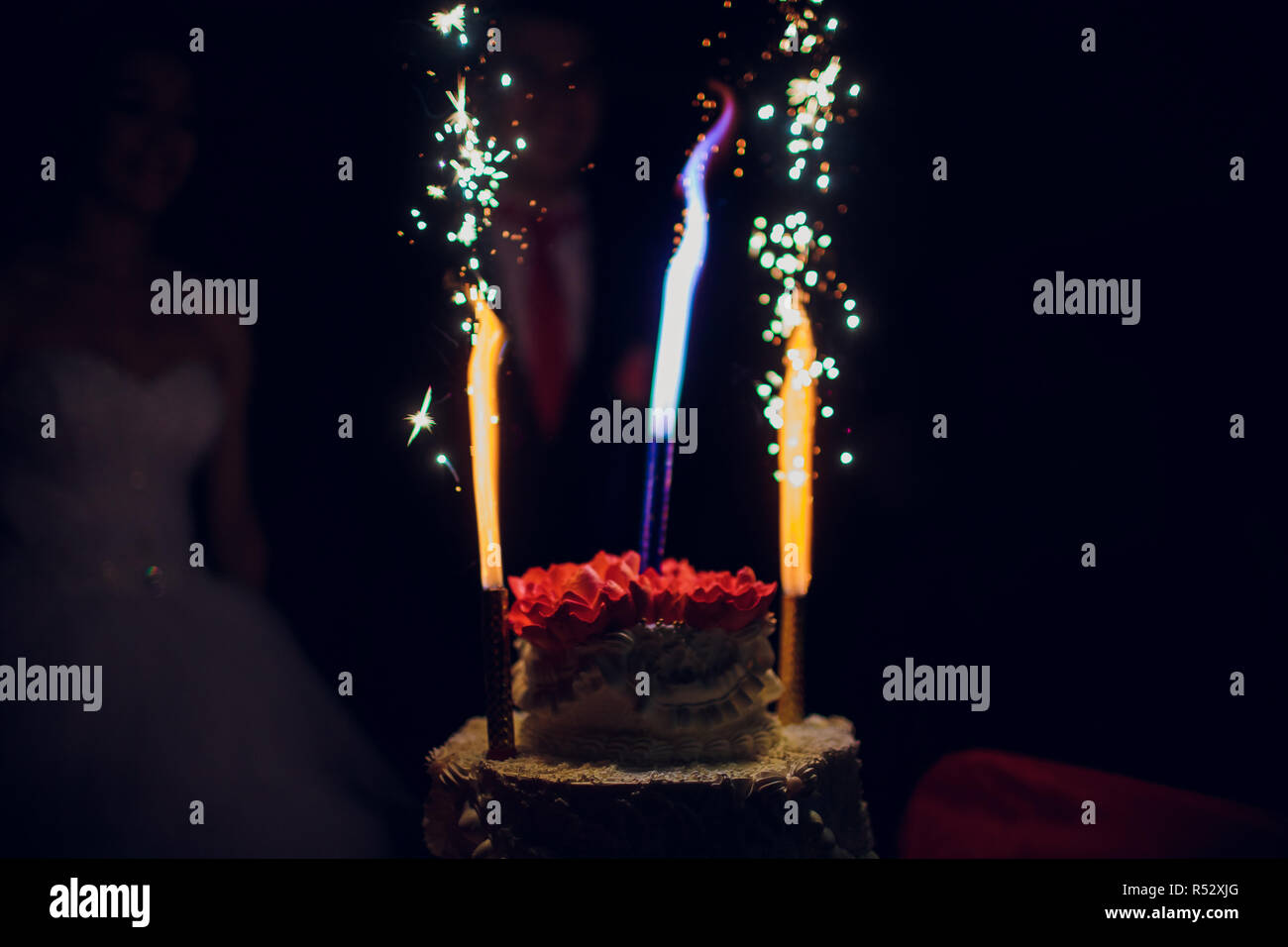 Firework On Top Of Wedding Cake Stock Photo Alamy