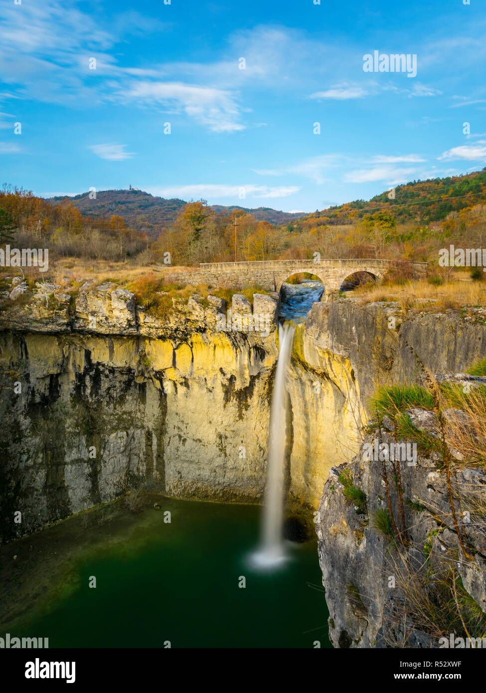 Slap Sopot waterfall natural landmark near Pican in Istria Croatia long exposure Stock Photo