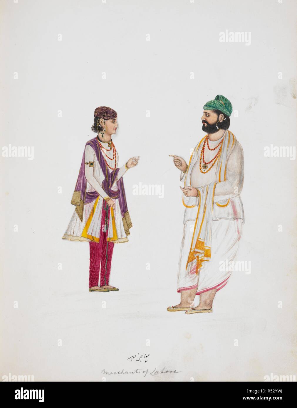 Two moneylenders of Lahore. 1838 1839 Punjab style. Pencil