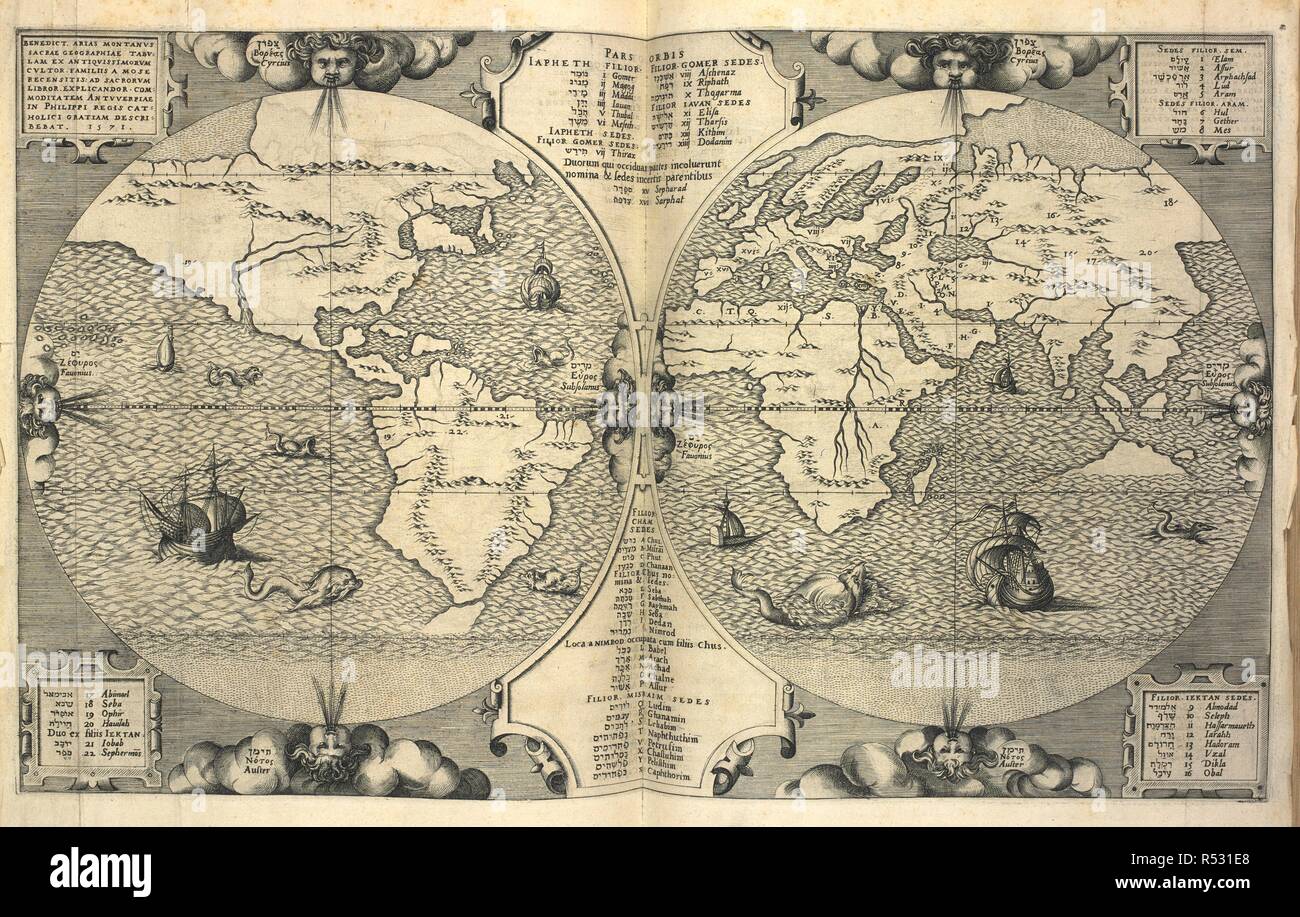 World map. Liber IeremiÃ¦ siue de actione. In: Bible. [Polyglott