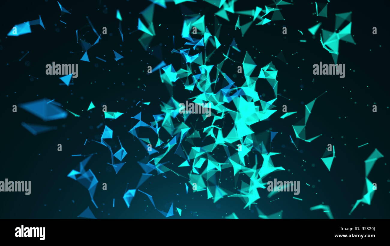 abstract blue geometrical background with moving lines and dots Stock ...