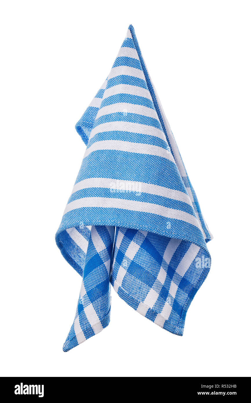 Blue with white stripes cotton napkin isolated on white background Stock Photo