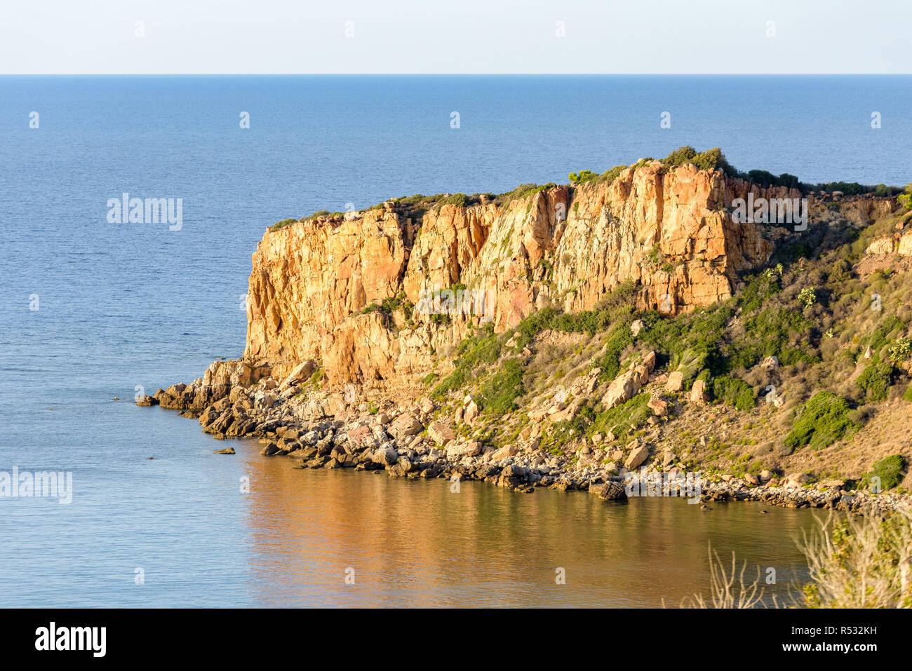 View of the beautiful Torre Conca beach and cape Rais Gerbi, a quiet small gulf in Finale di Pollina near Cefalù, Sicily. Stock Photo