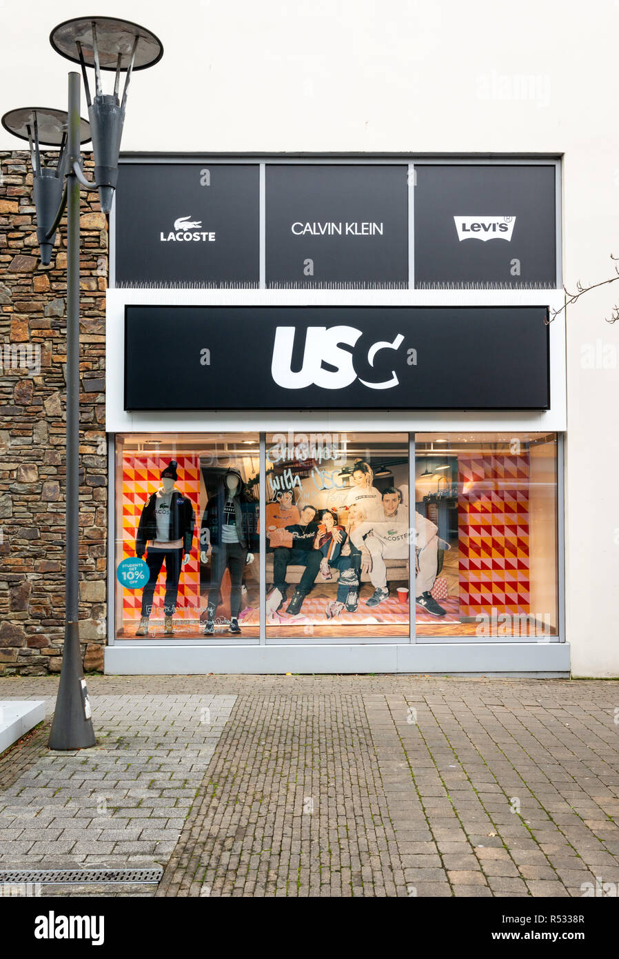USC shop front on Scotts Street in Killarney, County Kerry, Ireland Stock Photo