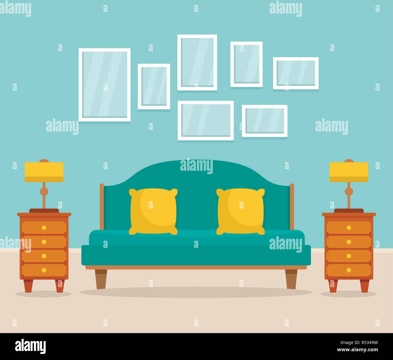 Bedroom interior concept background. Flat illustration of bedroom Bedroom interior concept background. Flat illustration of bedroom