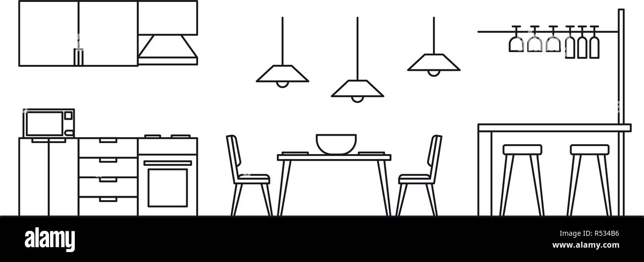 Modern kitchen concept background. Outline illustration of modern ...