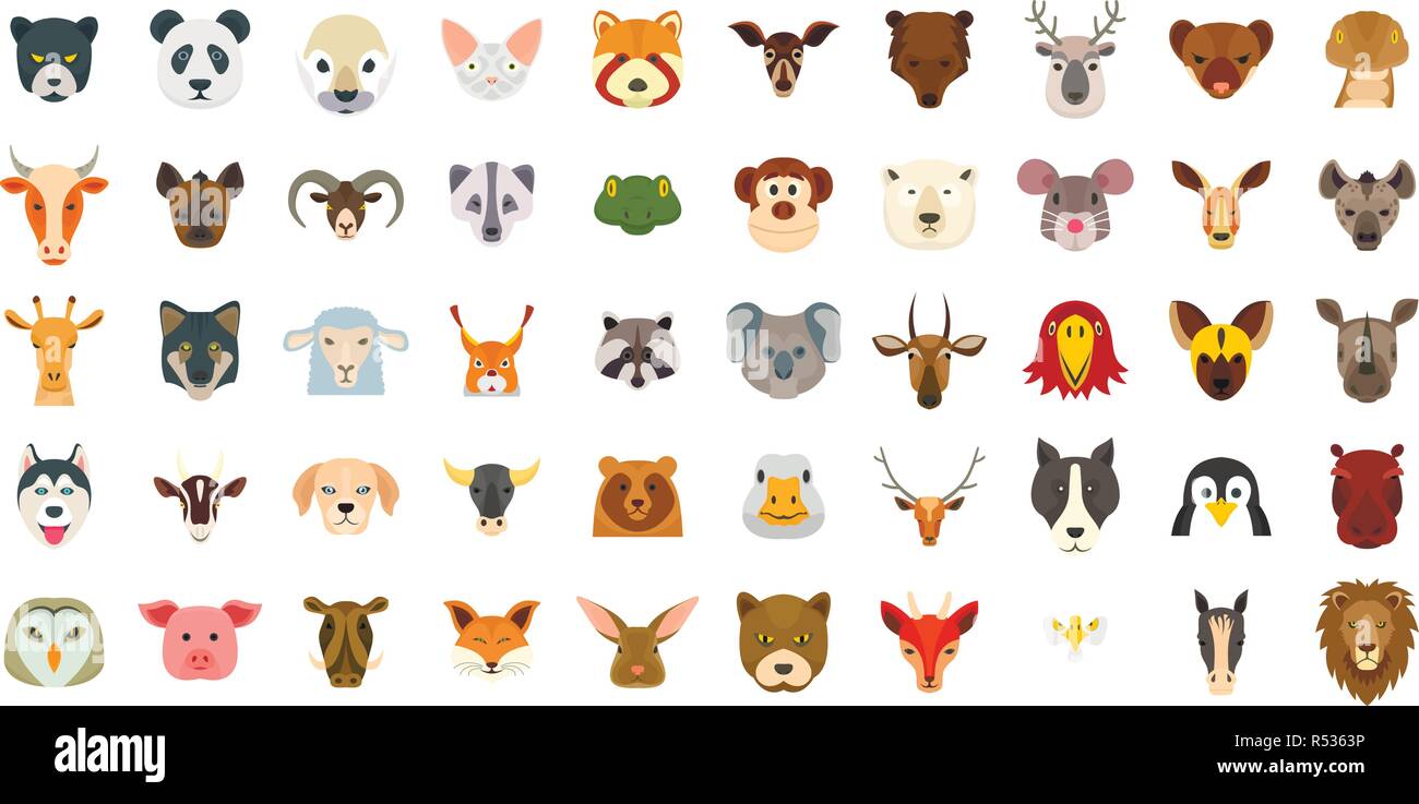 Animals icon set. Flat set of animals vector icons for web design Stock