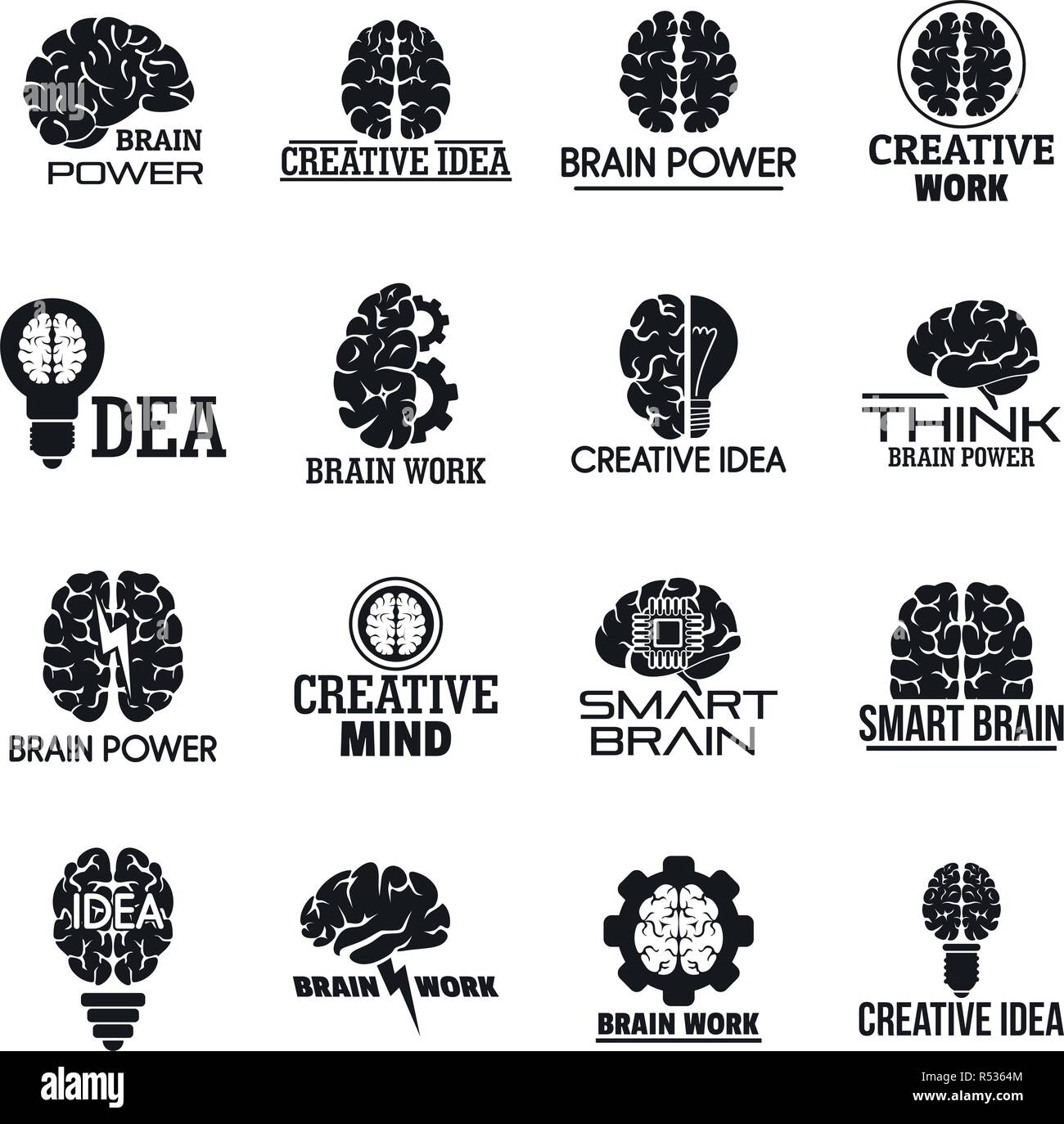 Brain logo set. Simple set of brain vector logo for web design on white ...