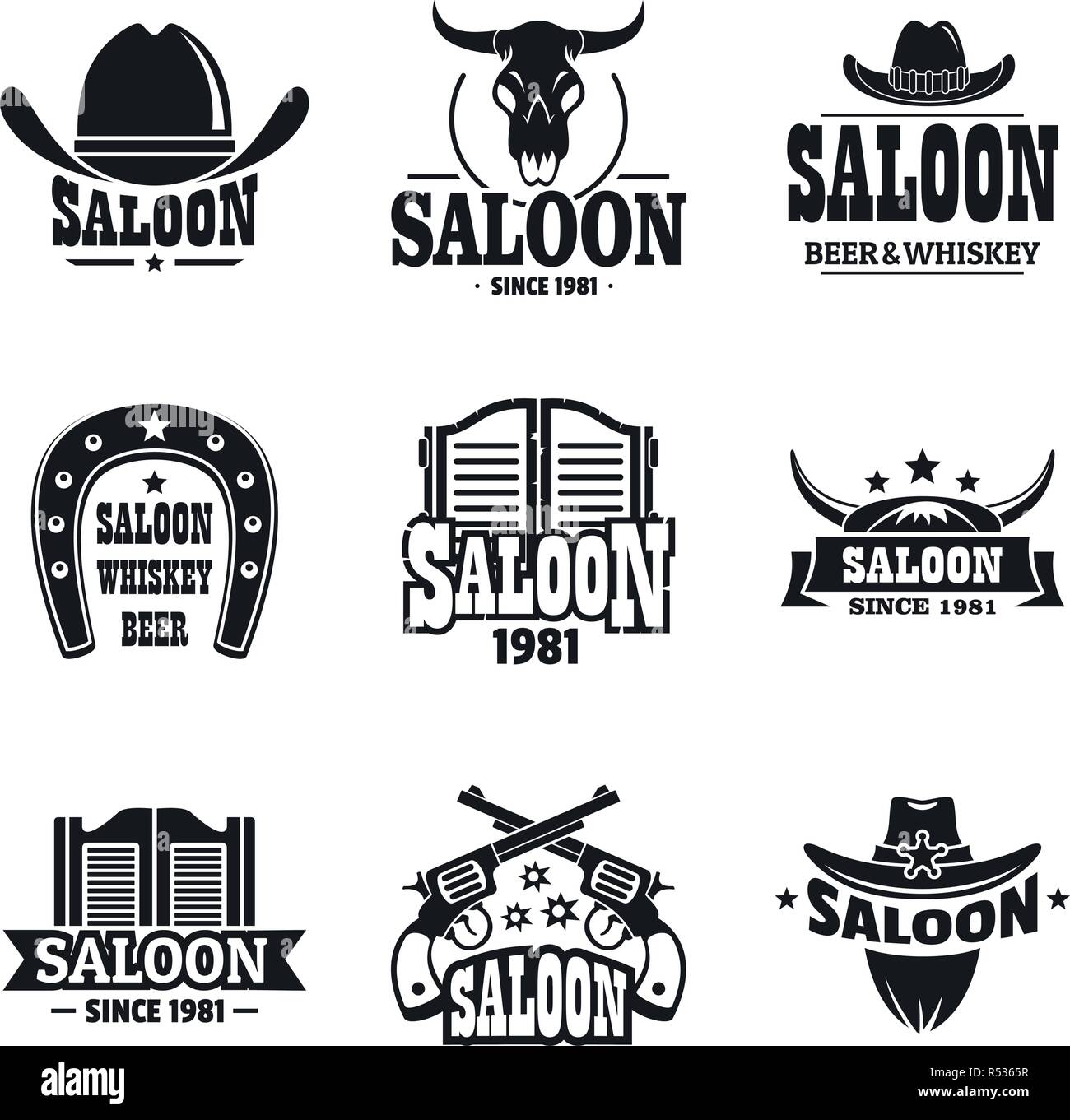 Saloon logo set. Simple set of saloon vector logo for web design on white background Stock Vector