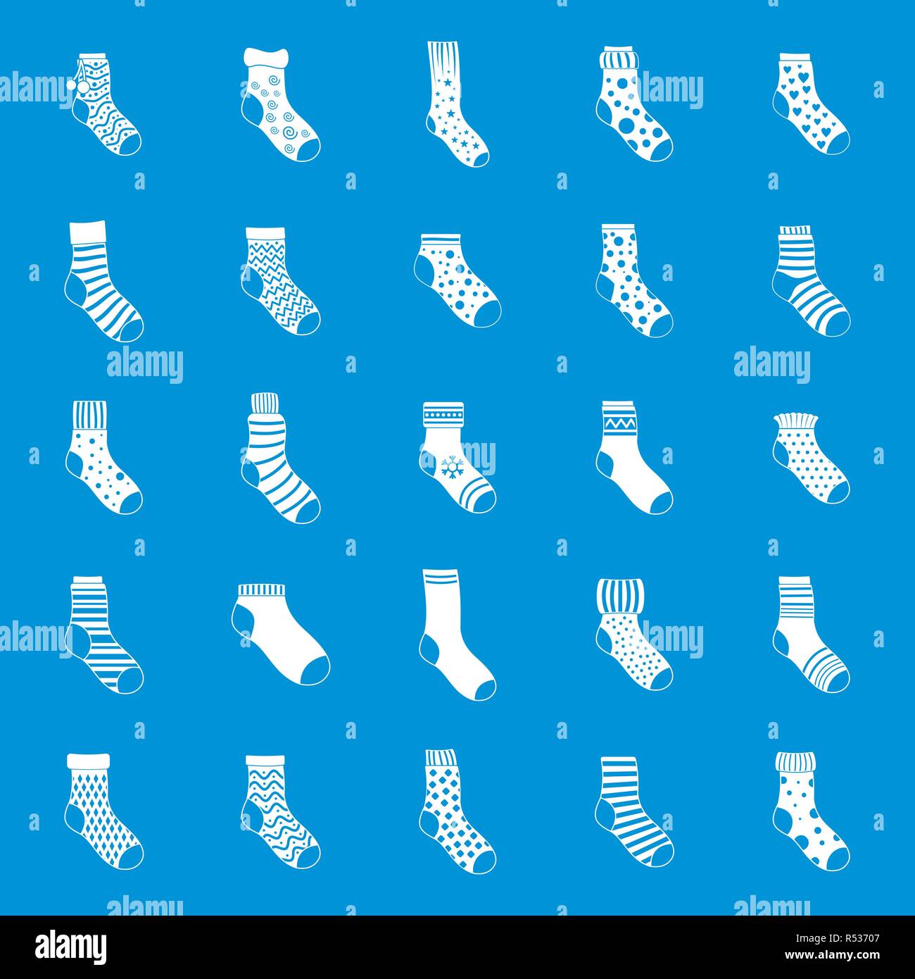 Socks textile icons set. Simple illustration of 25 socks textile vector icons for web Stock Vector