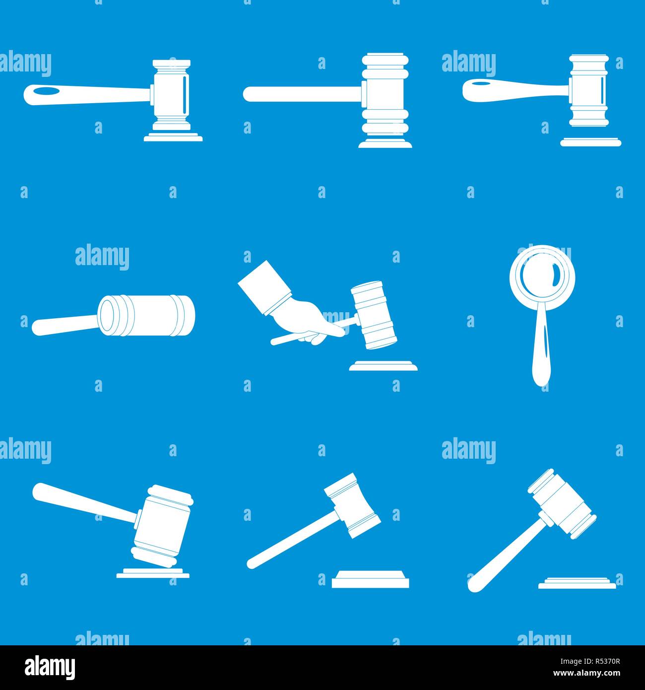 Judge hammer icons set. Simple illustration of 9 judge hammer vector