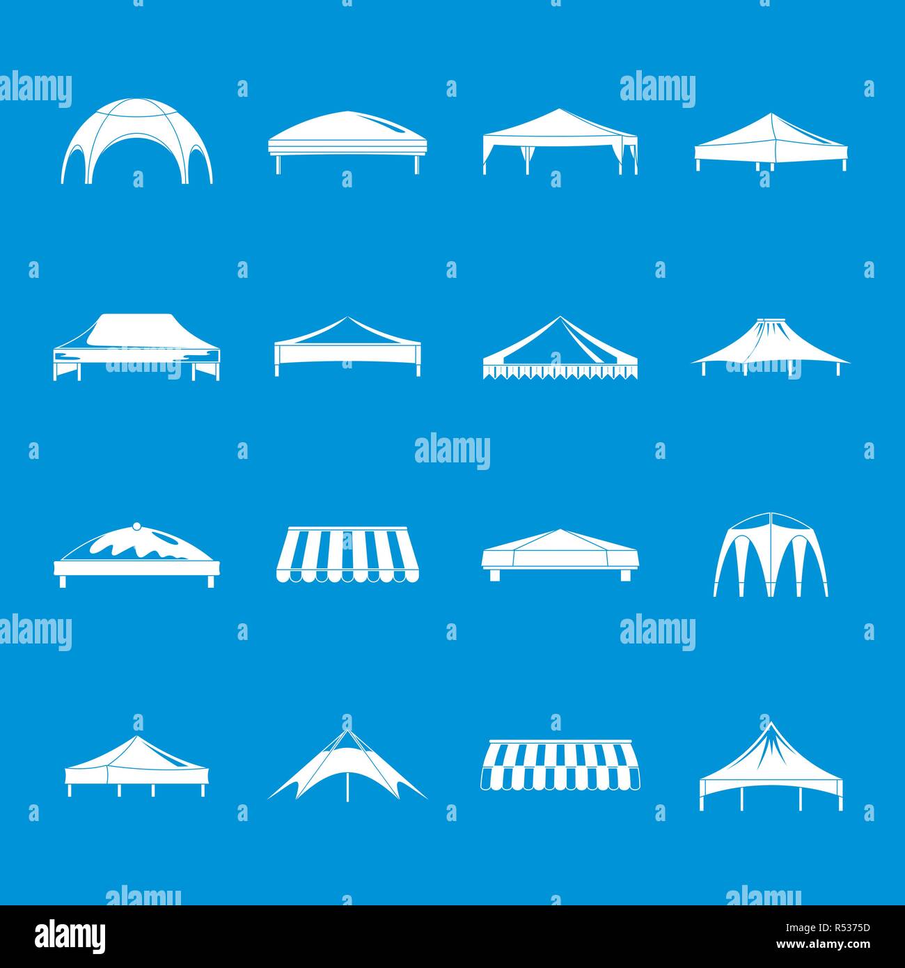 Canopy shed overhang icons set. Simple illustration of 16 canopy shed ...