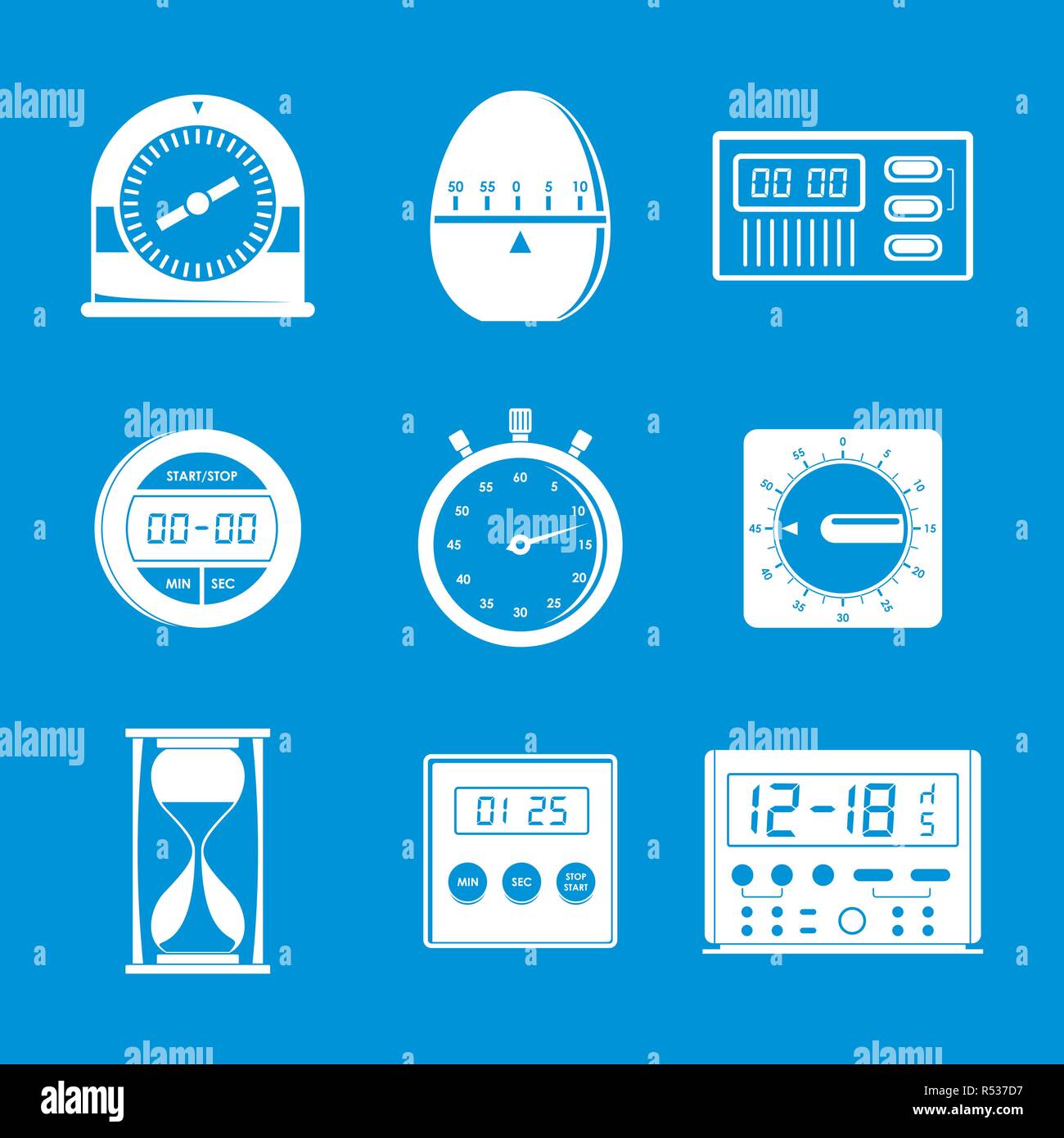 Kitchen timer icons set. Simple illustration of 9 kitchen timer icons