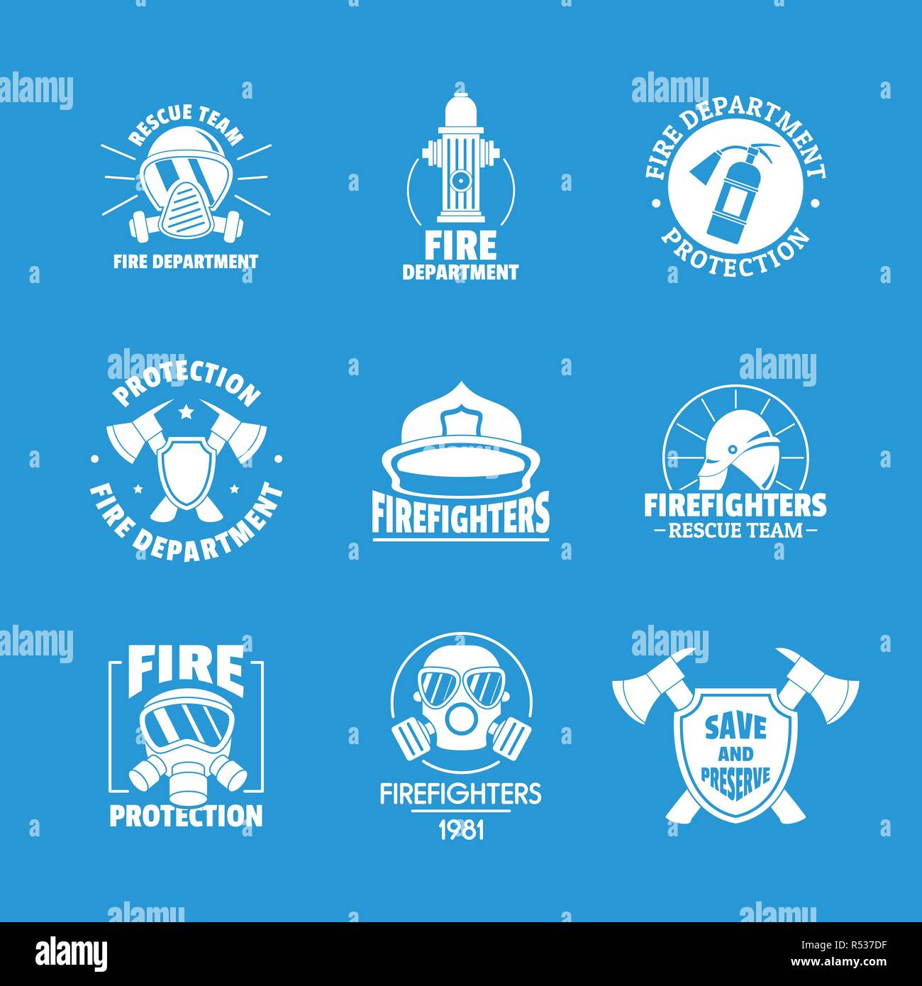 Fire fighter logo icons set. Simple illustration of 16 fire fighter