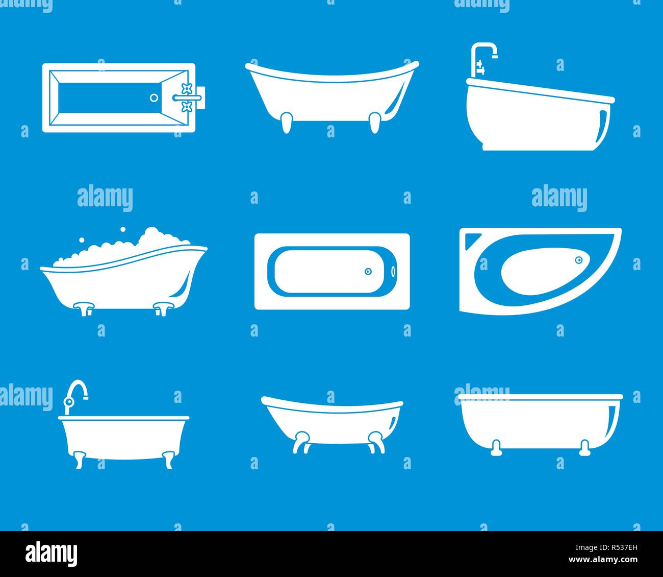 Bathtub interior icons set. Simple illustration of 9 bathtub interior ...