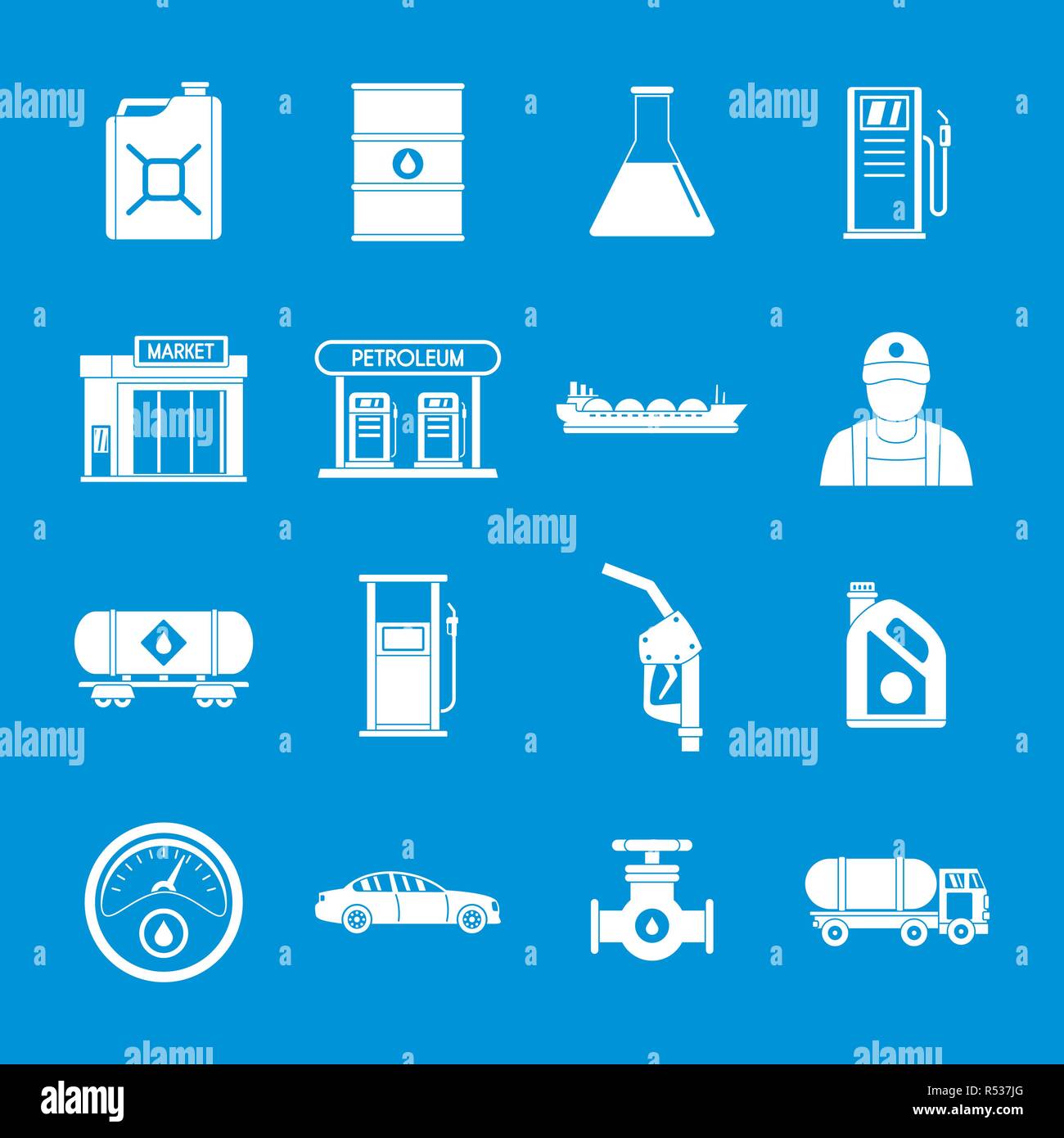 Petrol station gas fuel shop icons set. Simple illustration of 16 ...
