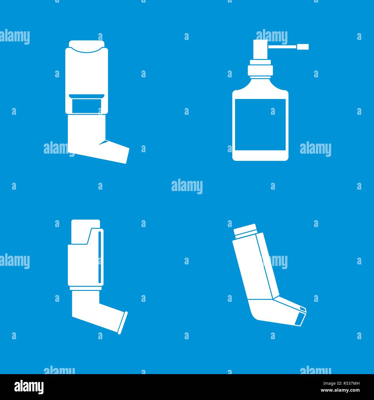 Inhaler breather deep breath health care asthma icons set. Simple ...