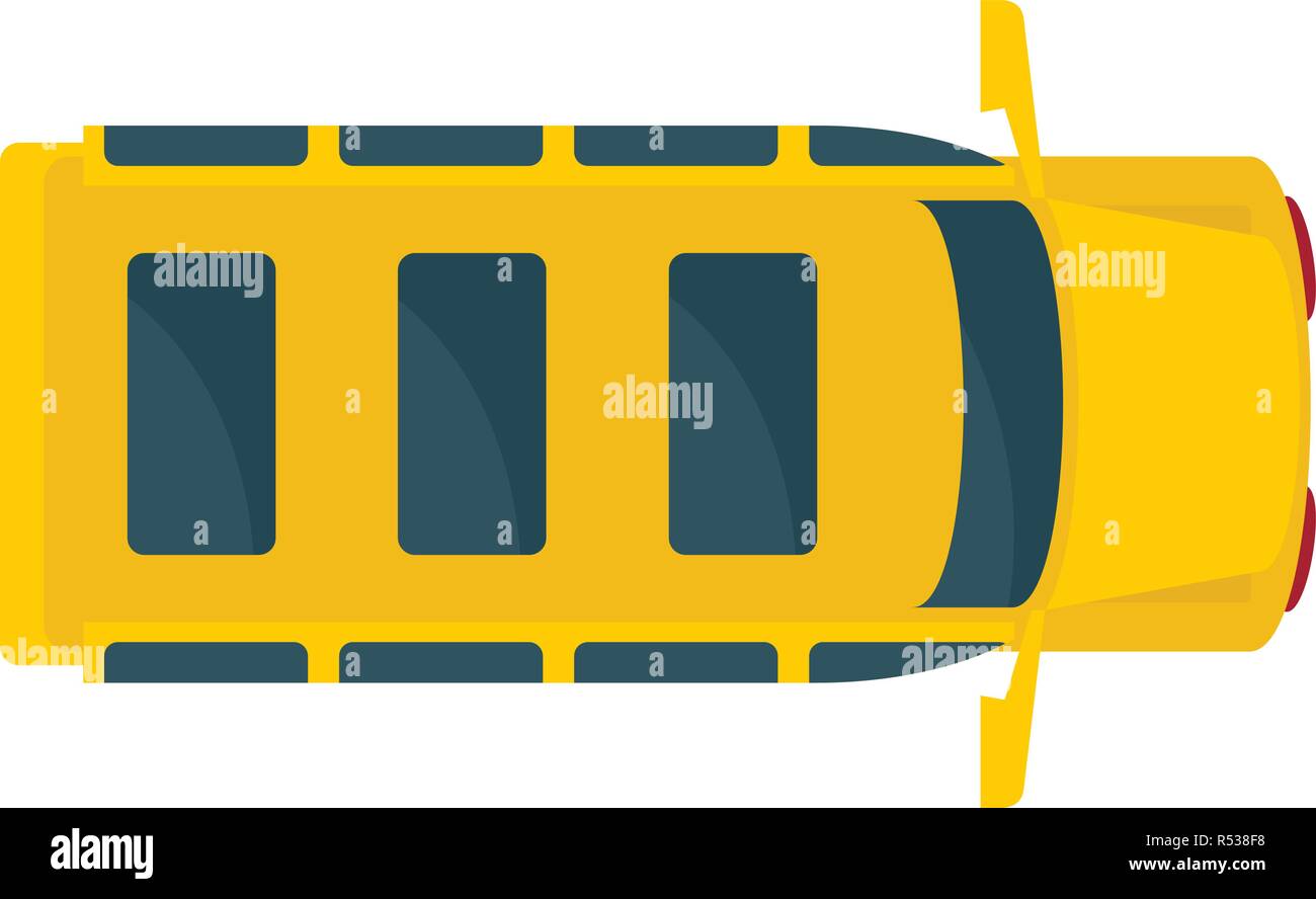 Top view school mini bus icon. Flat illustration of top view school mini bus vector icon for web design Stock Vector