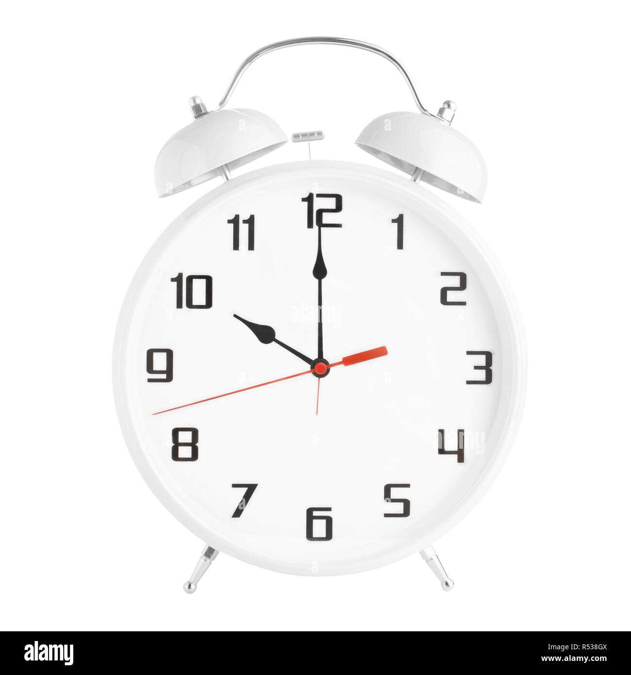 White alarm clock showing ten o'clock isolated on white background