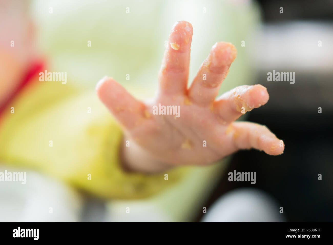 Close-up of a dirty palm of a baby hand Stock Photo