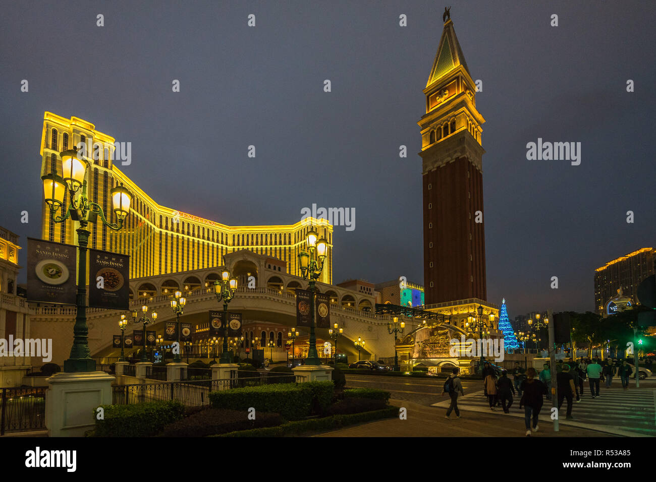 Night view of Venetian hotel and casino. Macau, January 2018 Stock Photo