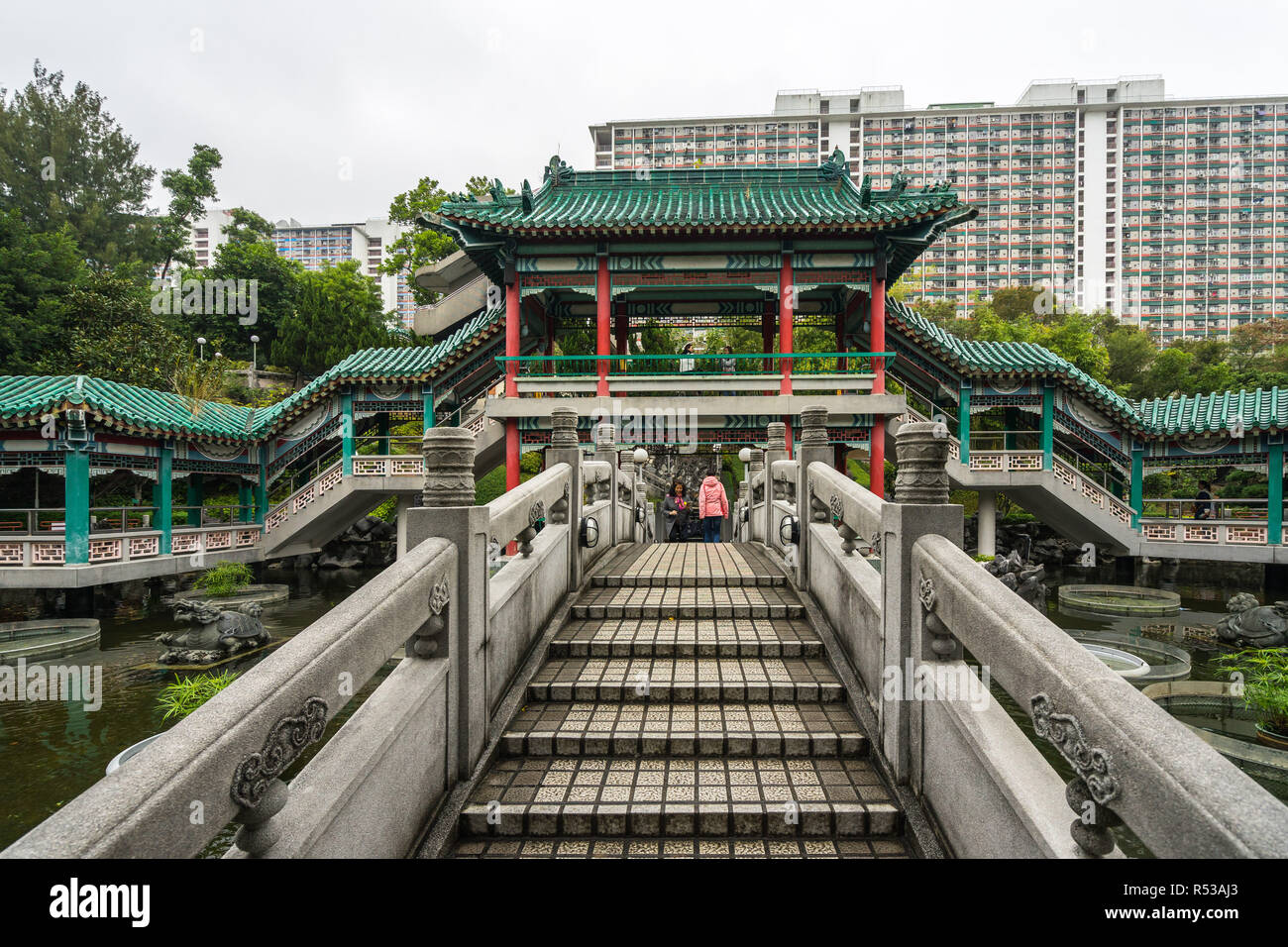 Bridge of Good Wish Garden at Wong Tai Sin Temple (also know as Sik Sik Yuen). Hong Kong, Kowloon, January 2018 Stock Photo
