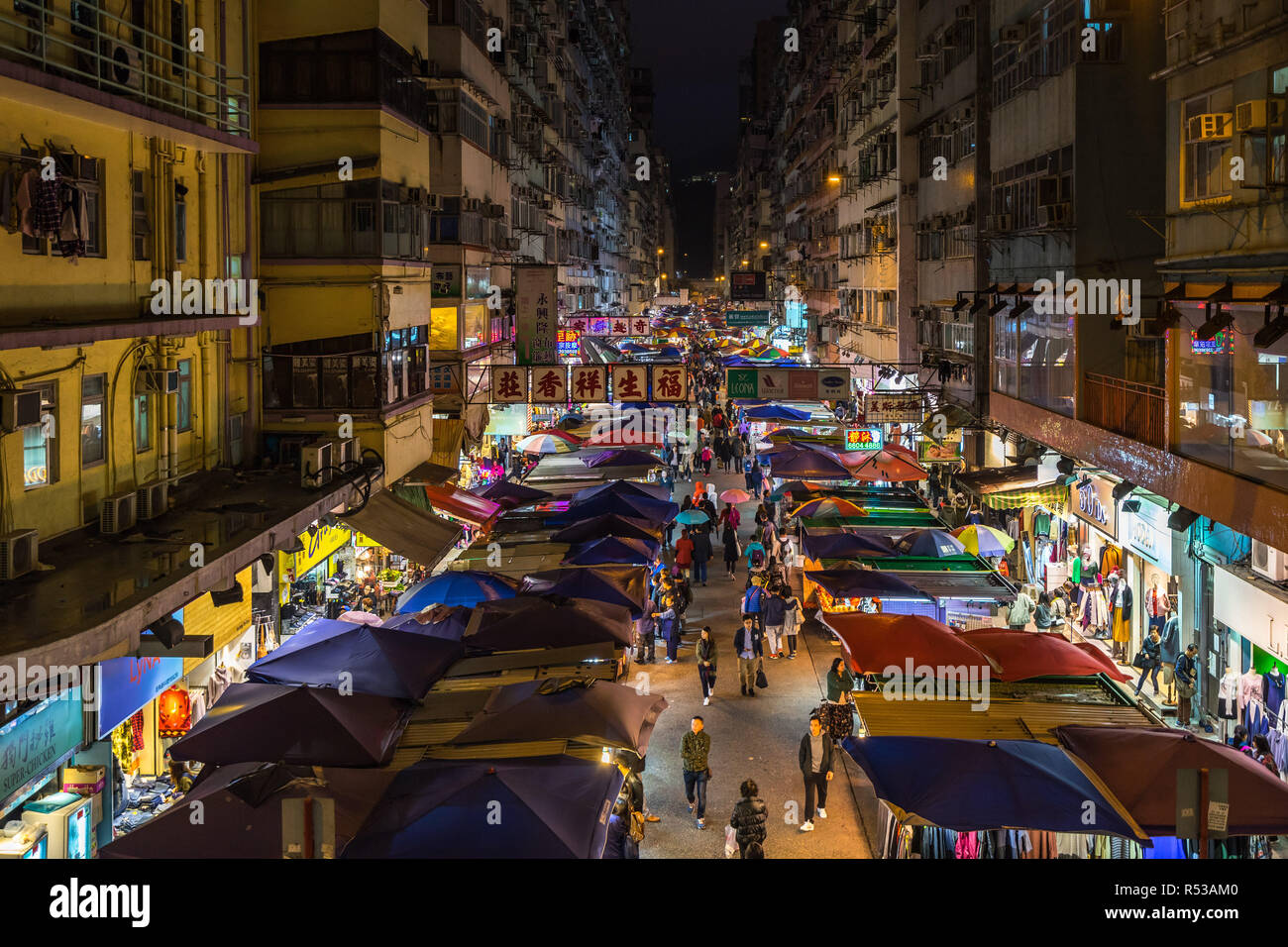 Night view of Fa Yuen street market in Mong Kok. Hong Kong markets are