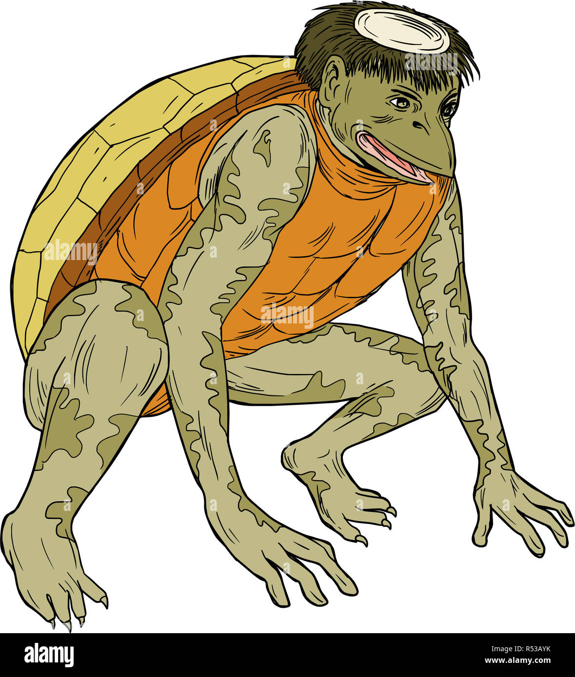 Kappa Monster Crouching Drawing Stock Photo - Alamy