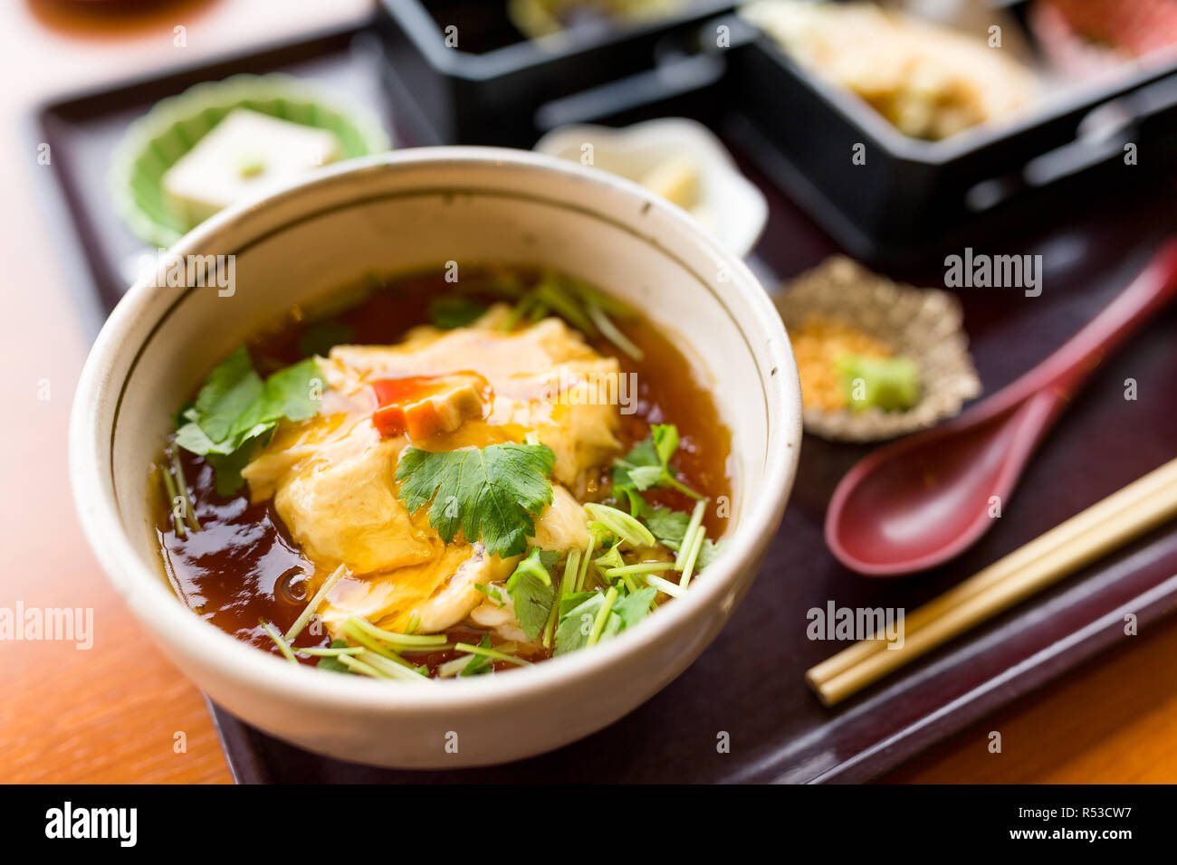 Japanese tofu cuisine in restaurant Stock Photo Alamy