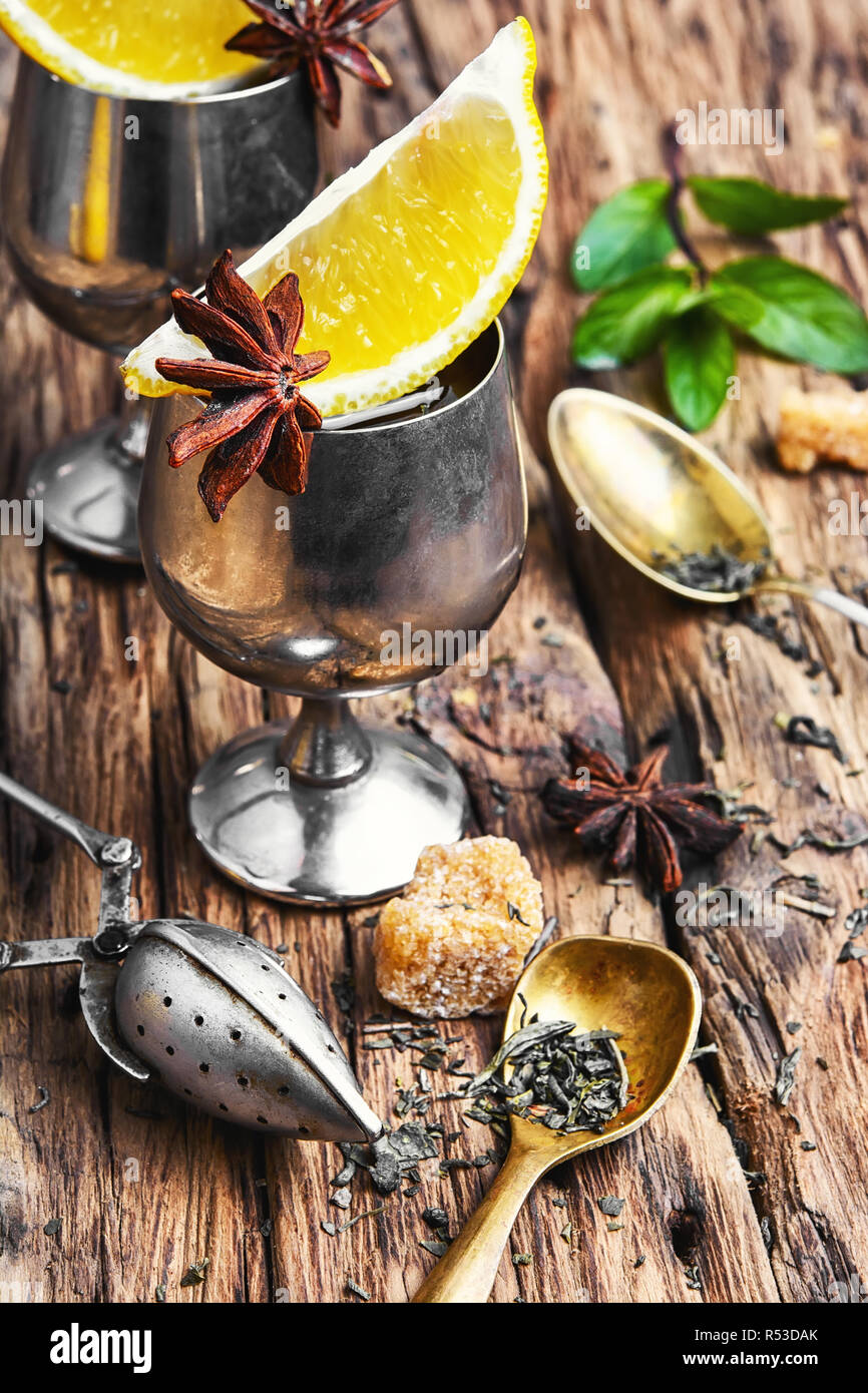 arabic tea on wood background Stock Photo - Alamy