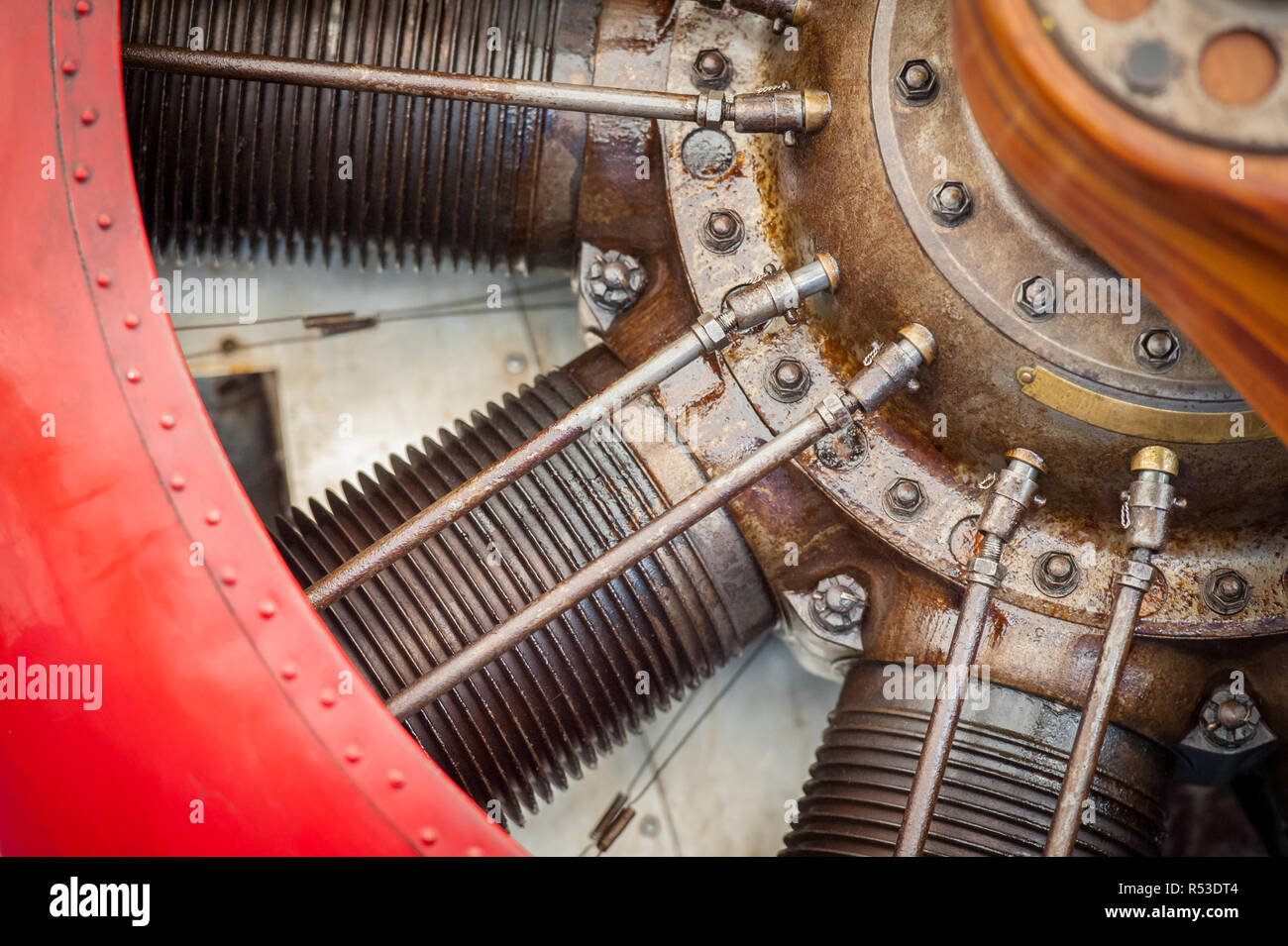 oil soaked piston engine on a vintage propeller aircraft Stock Photo Alamy