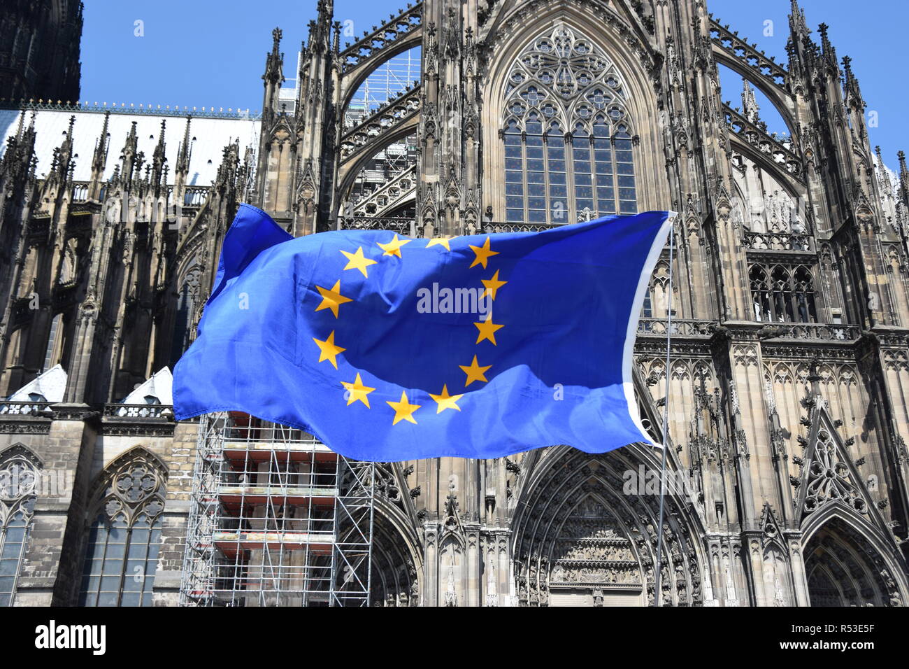 european flag in front of cologne cathedral Stock Photo
