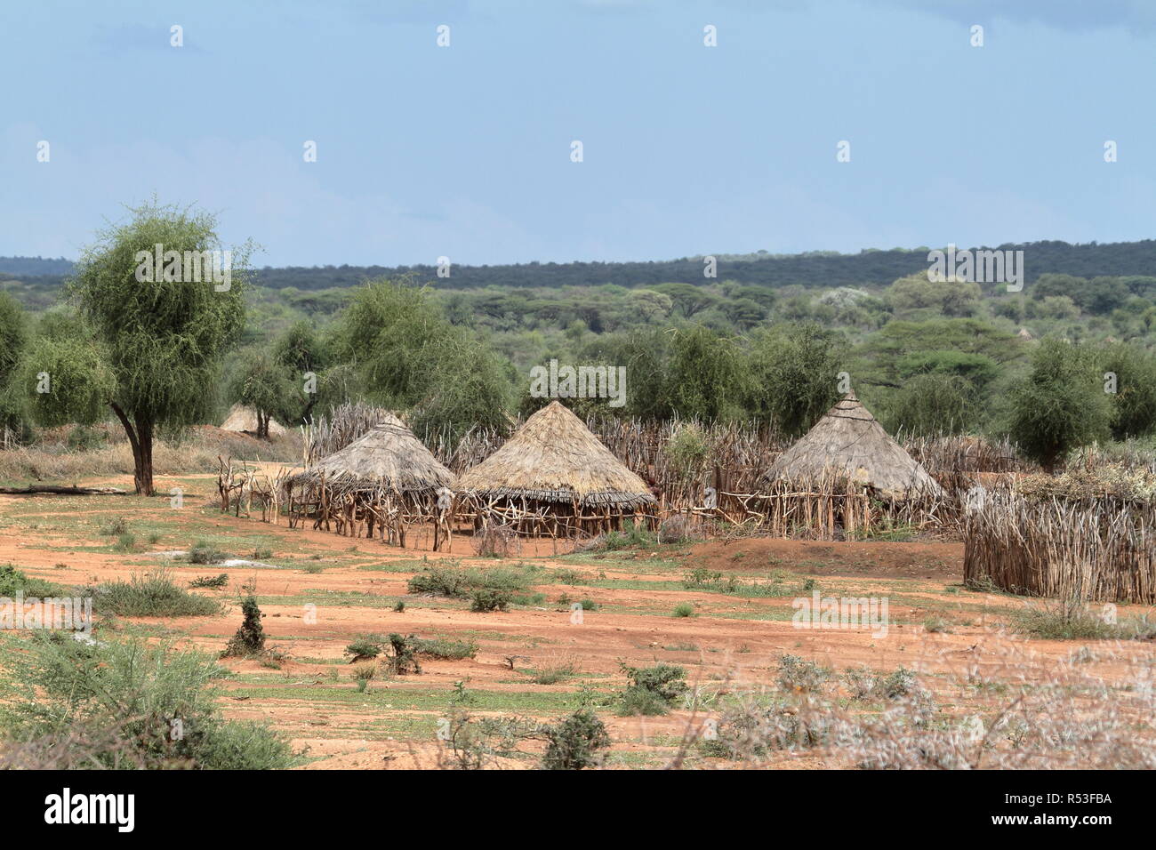traditional villages and straw huts in the omo valley of ethiopia Stock Photo