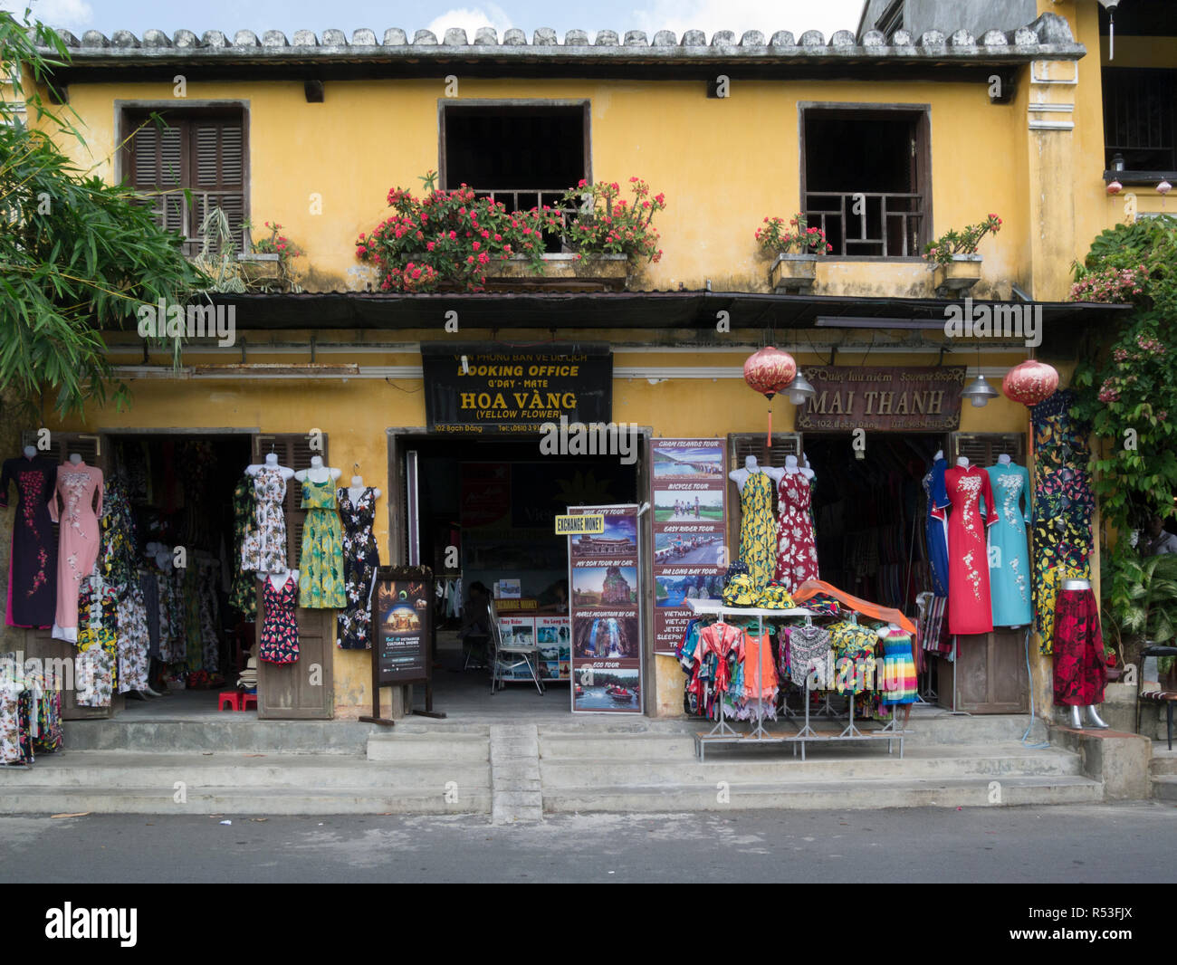 Silk shops selling high quality garments in ancient historic city Hoi
