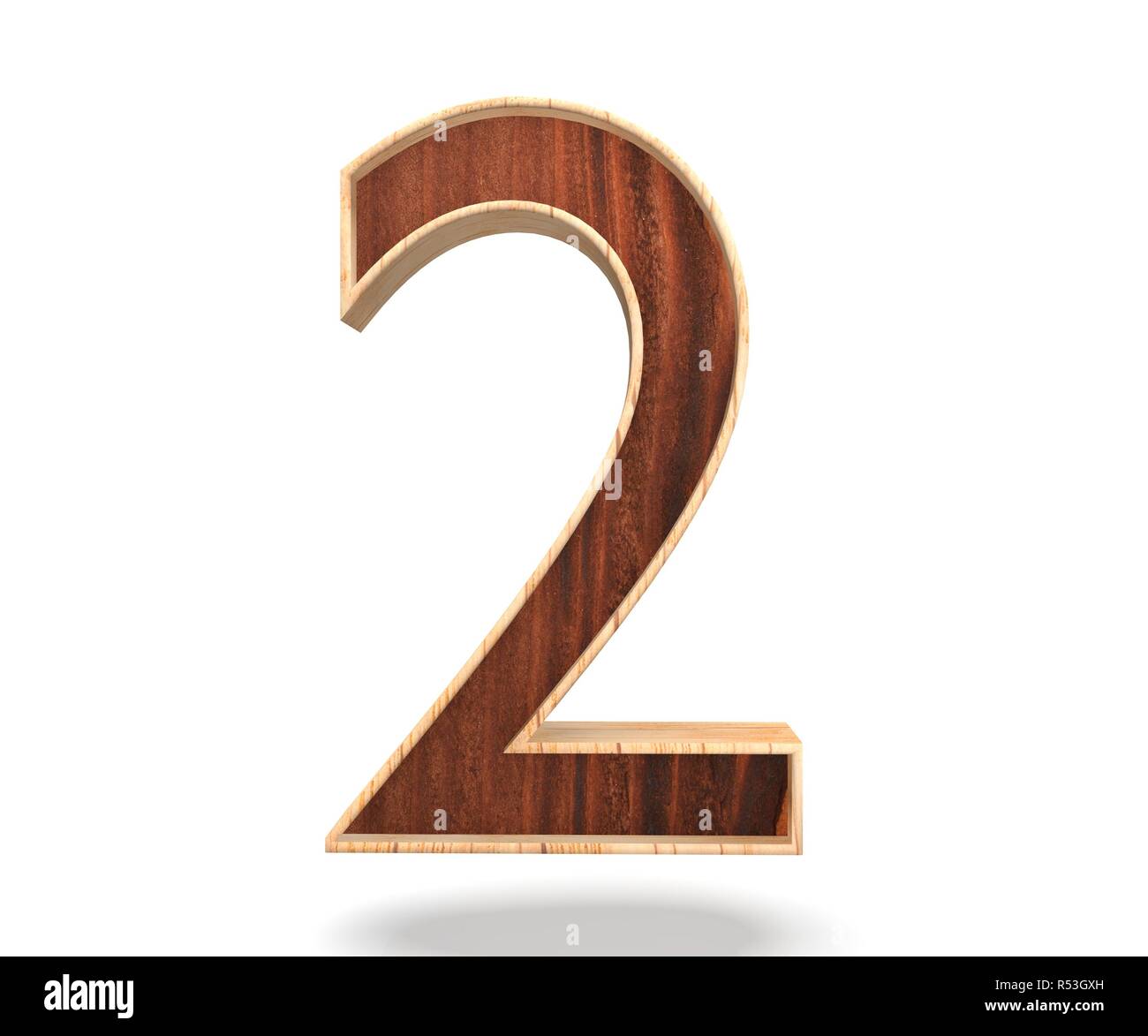 Decorative wooden alphabet digit two symbol - 2. 3d rendering ...
