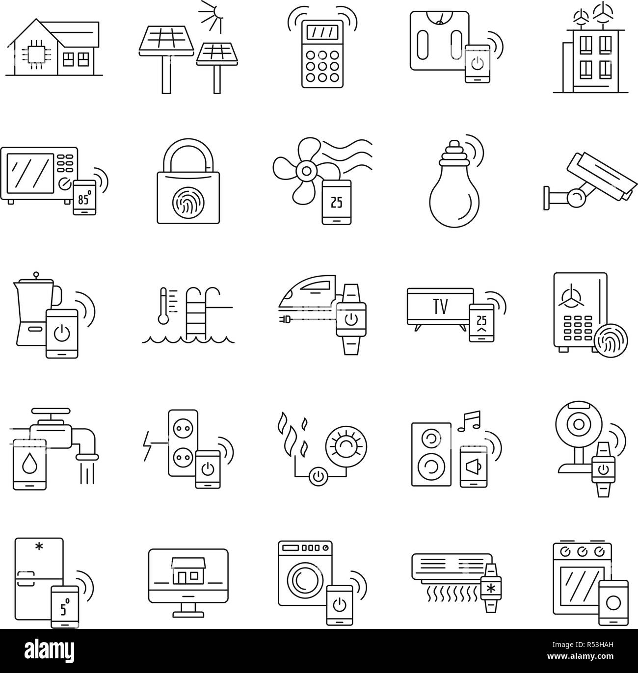 Intelligent building icon set. Outline set of intelligent building vector icons for web design isolated on white background Stock Vector
