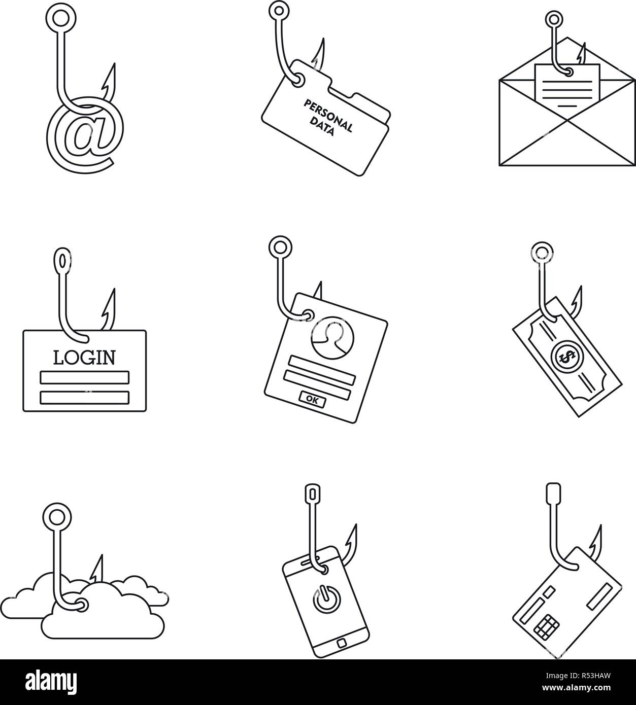 Cyber Phishing Icon Set Outline Set Of Cyber Phishing Vector Icons For Web Design Isolated On White Background Stock Vector Image Art Alamy