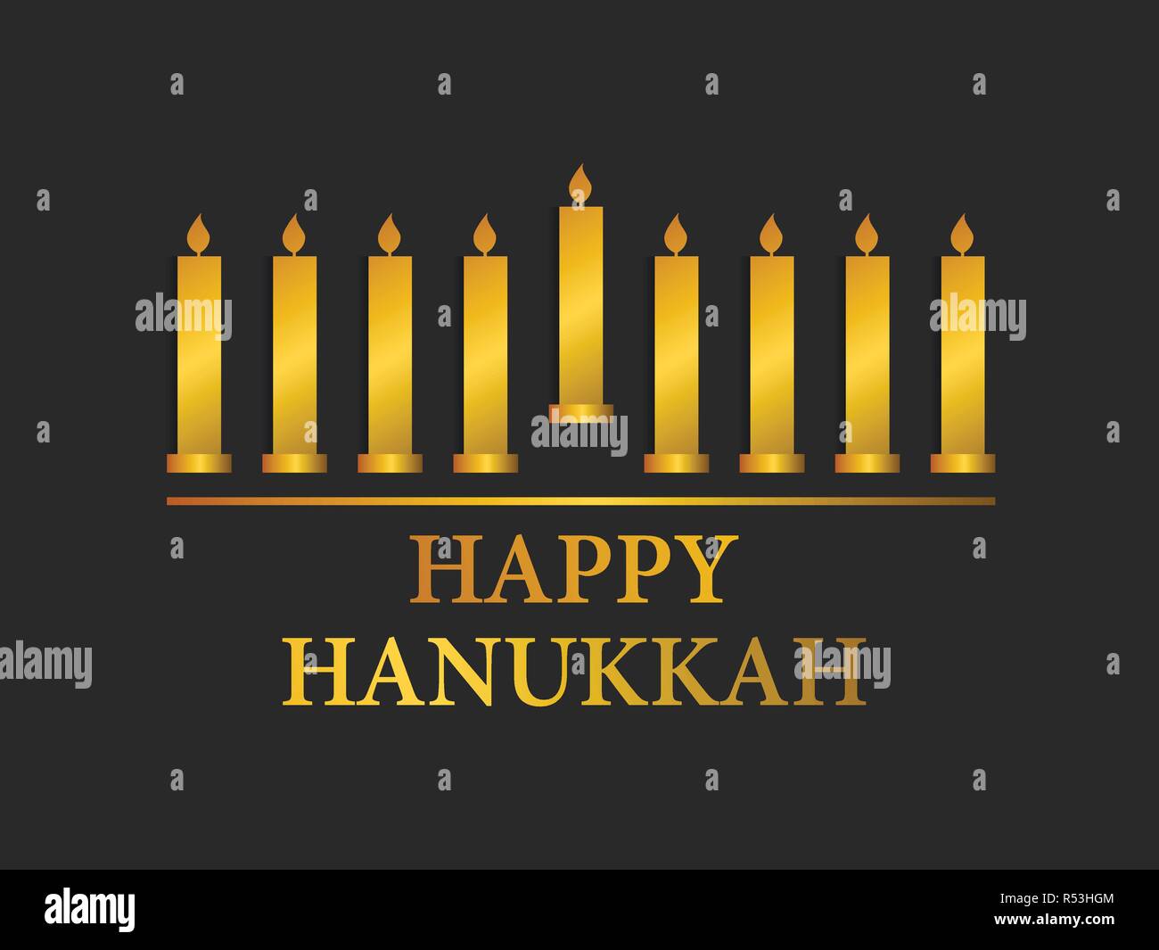 Happy hanukkah. Menorah with nine candles. gold gradient. Vector