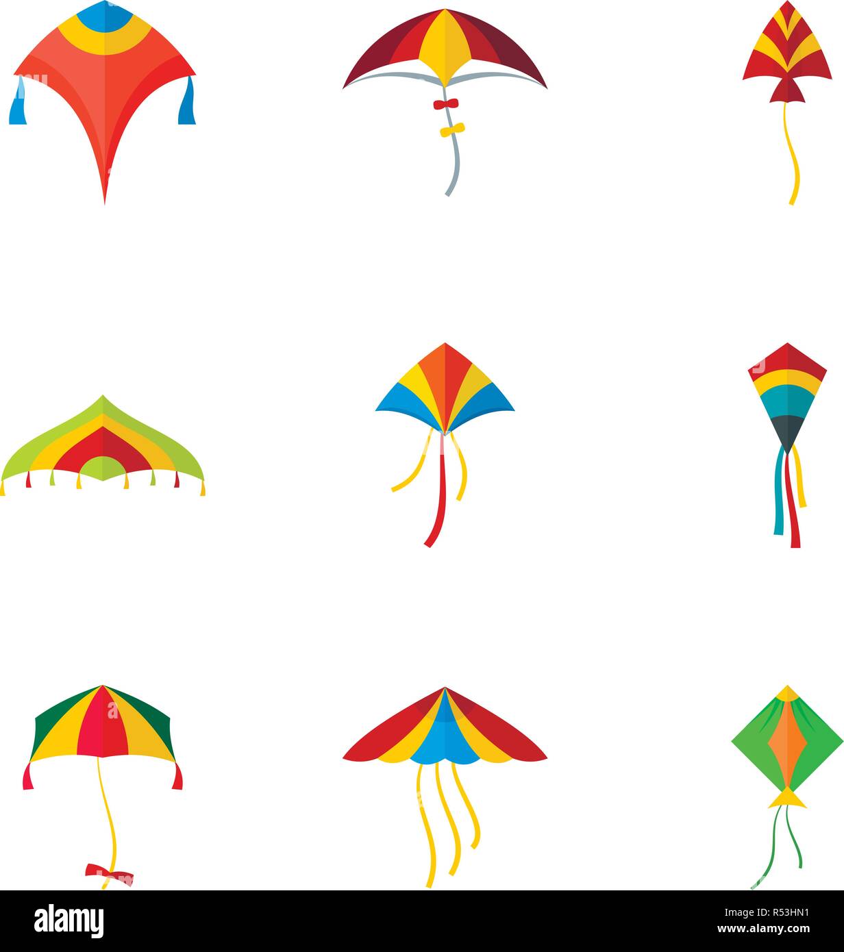 Kite icon set. Flat set of 9 kite vector icons for web design Stock ...